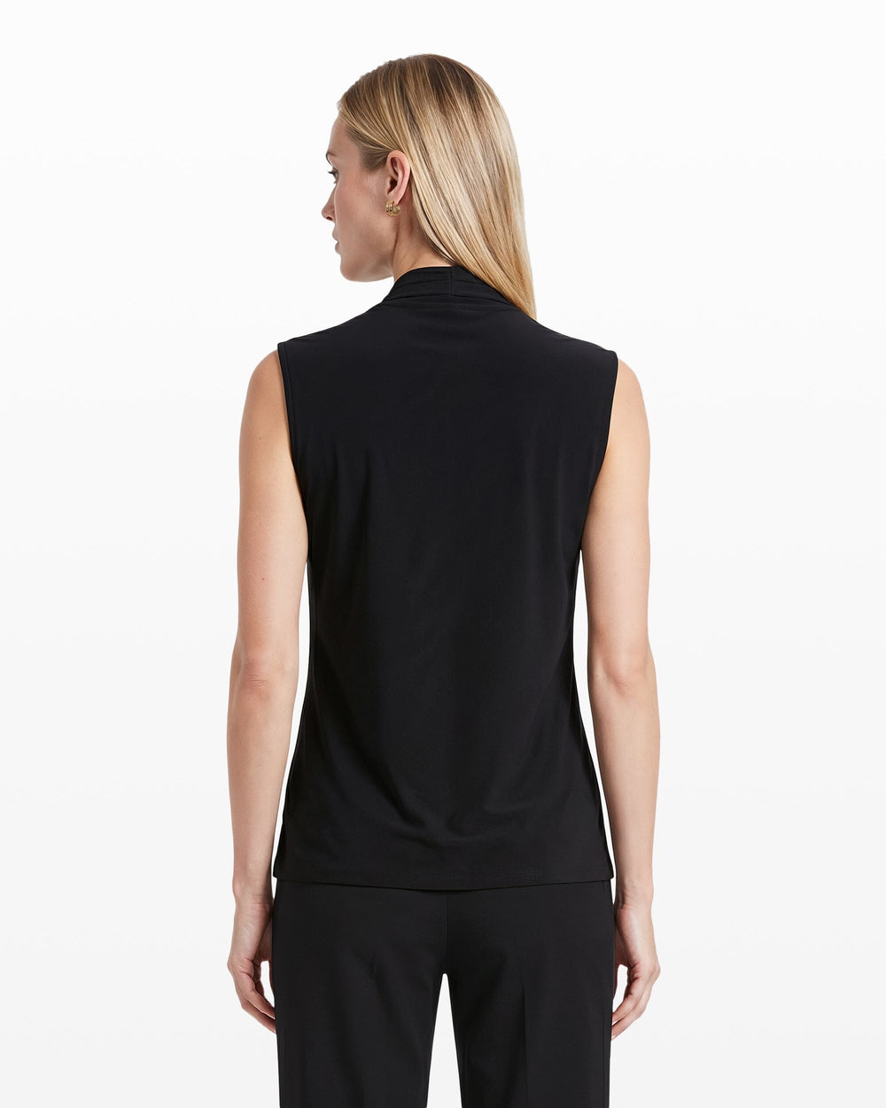 V-Neck Triple Pleat Sleeveless Top - Anne Klein Anne Black