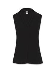 V-Neck Triple Pleat Sleeveless Top - Anne Klein Anne Black