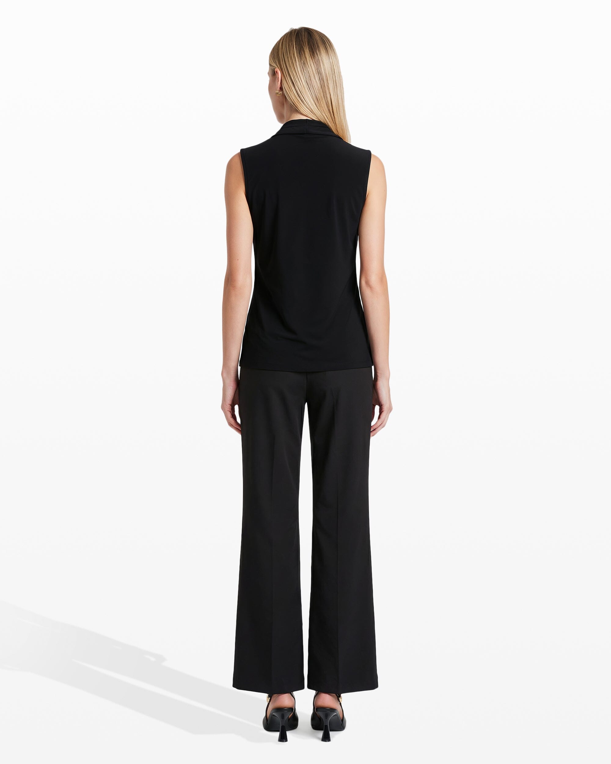 V-Neck Triple Pleat Sleeveless Top - Anne Klein Anne Black