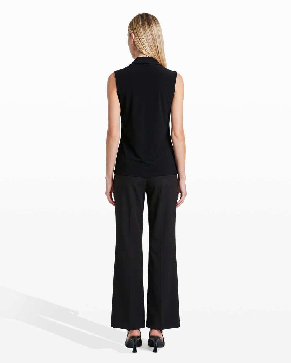 V-Neck Triple Pleat Sleeveless Top - Anne Klein Anne Black