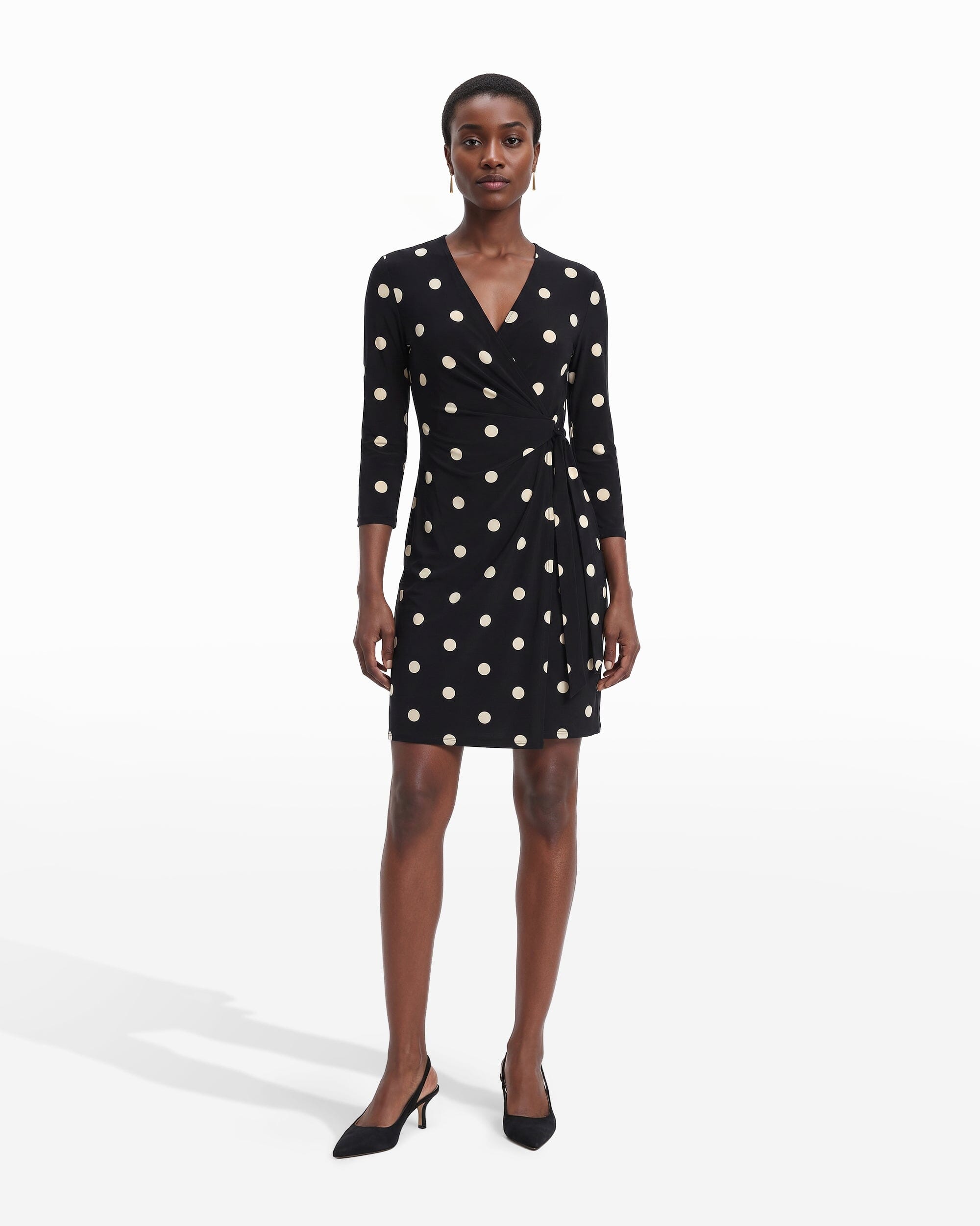 Dot Print Faux Wrap Dress - Anne Klein Anne Black/Anne White