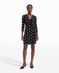 Dot Print Faux Wrap Dress - Anne Klein Anne Black/Anne White