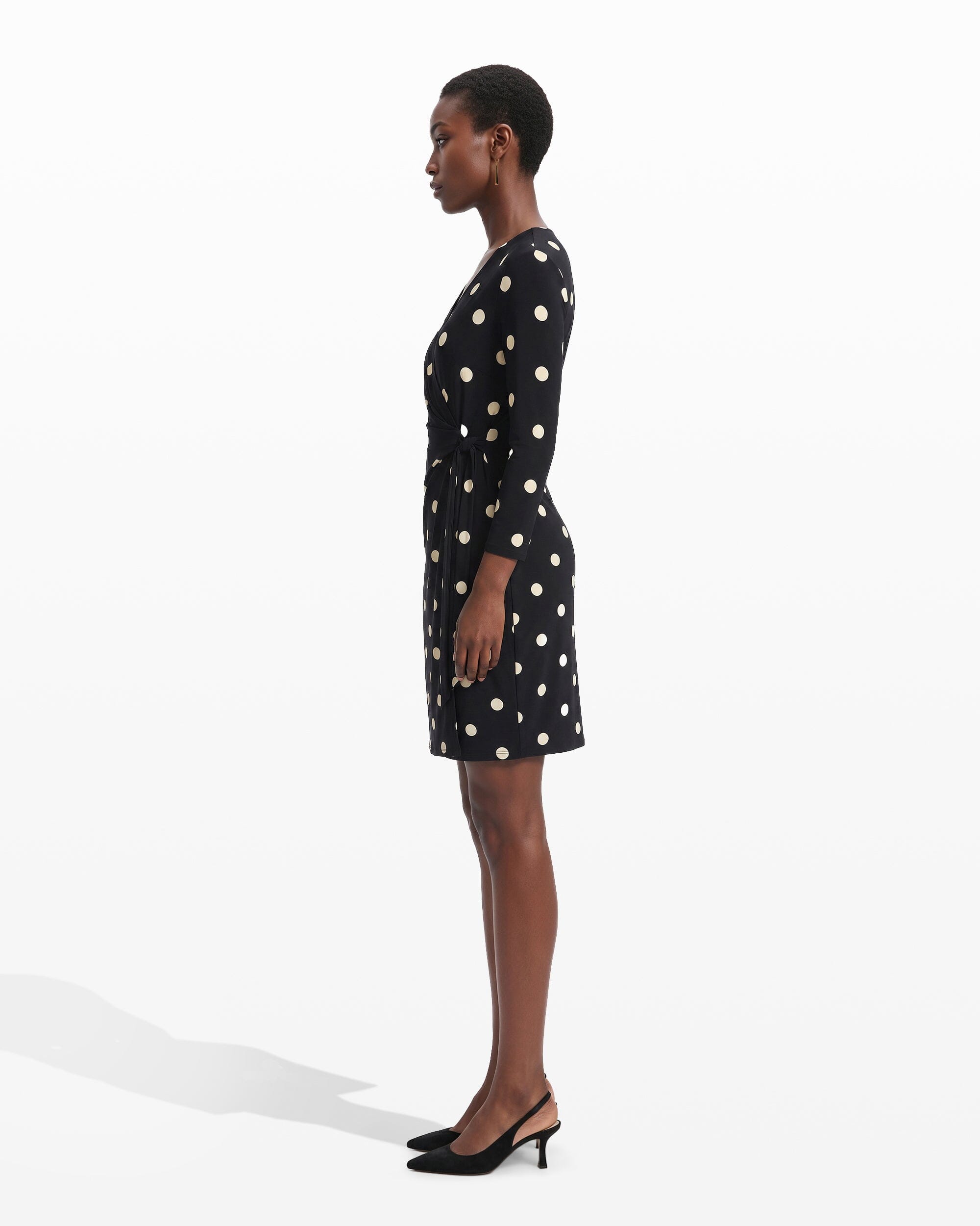 Dot Print Faux Wrap Dress - Anne Klein Anne Black/Anne White