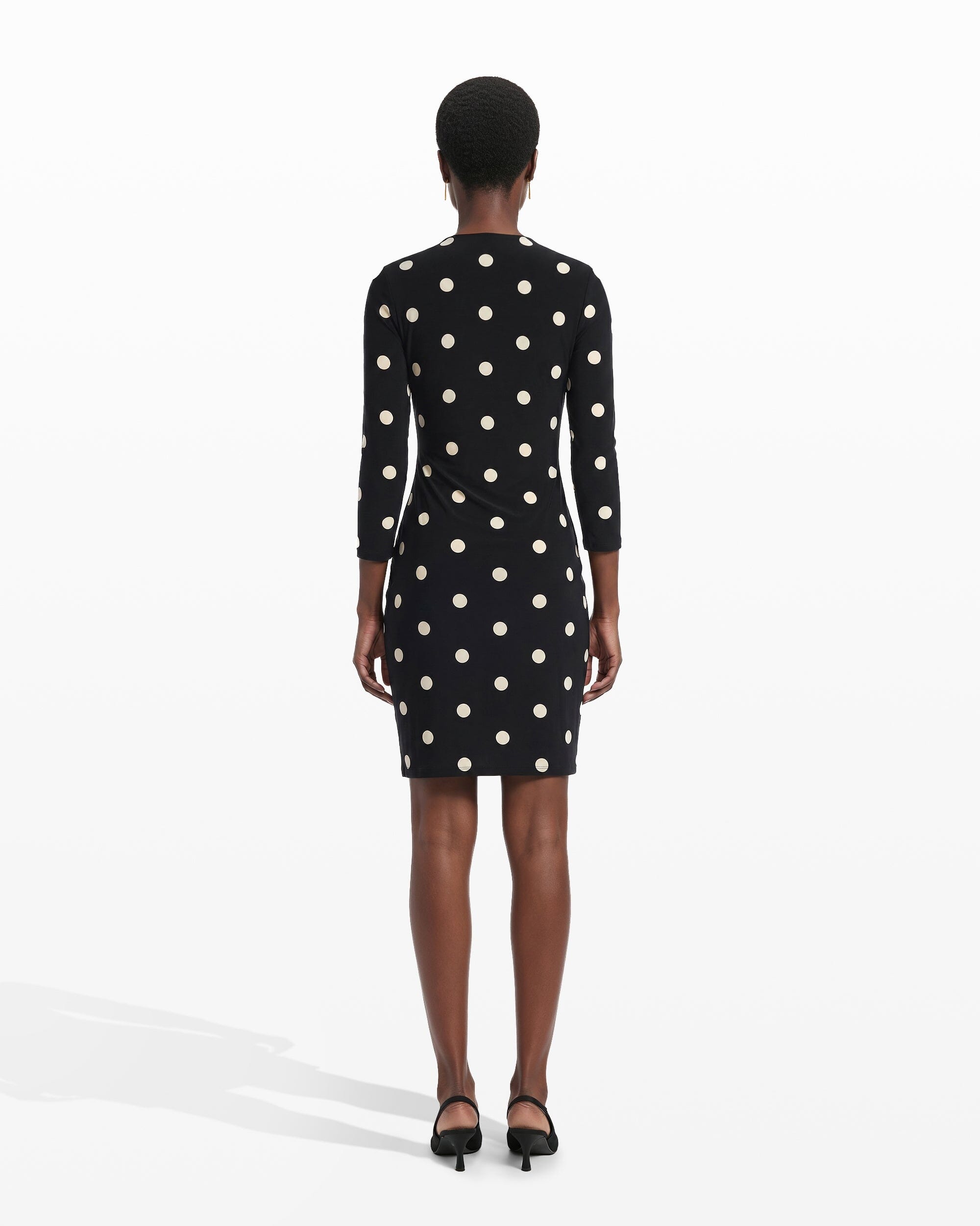 Dot Print Faux Wrap Dress - Anne Klein Anne Black/Anne White