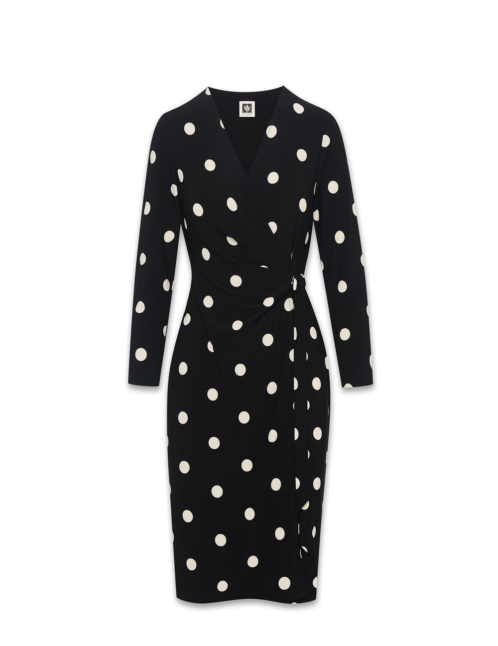 Dot Print Faux Wrap Dress - Anne Klein Anne Black/Anne White