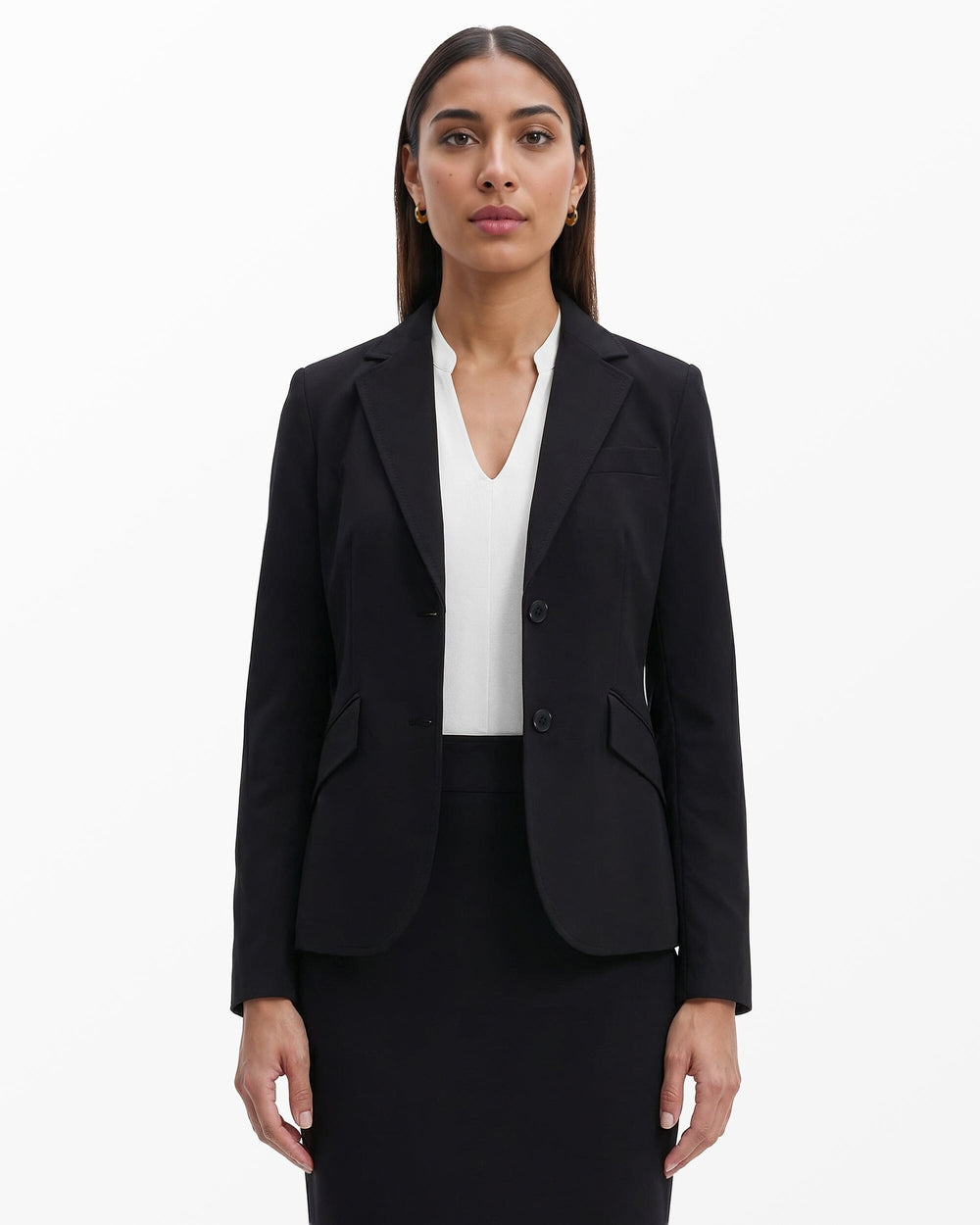 Notch Collar 2 Button Blazer in Black - Anne Klein Anne Black