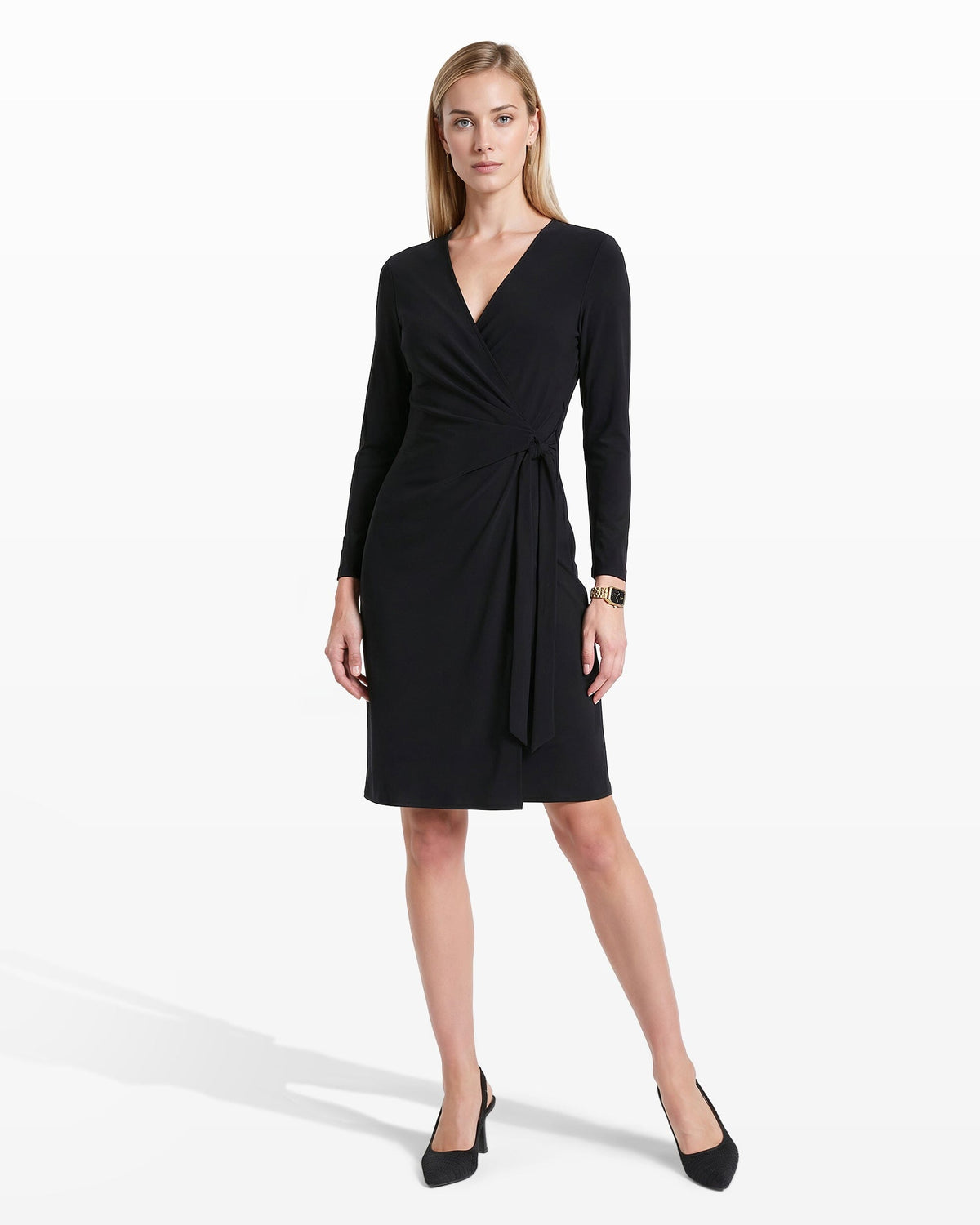 Faux Wrap Dress in Black - Anne Klein Anne Black