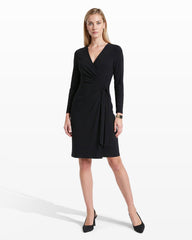 Faux Wrap Dress in Black - Anne Klein Anne Black