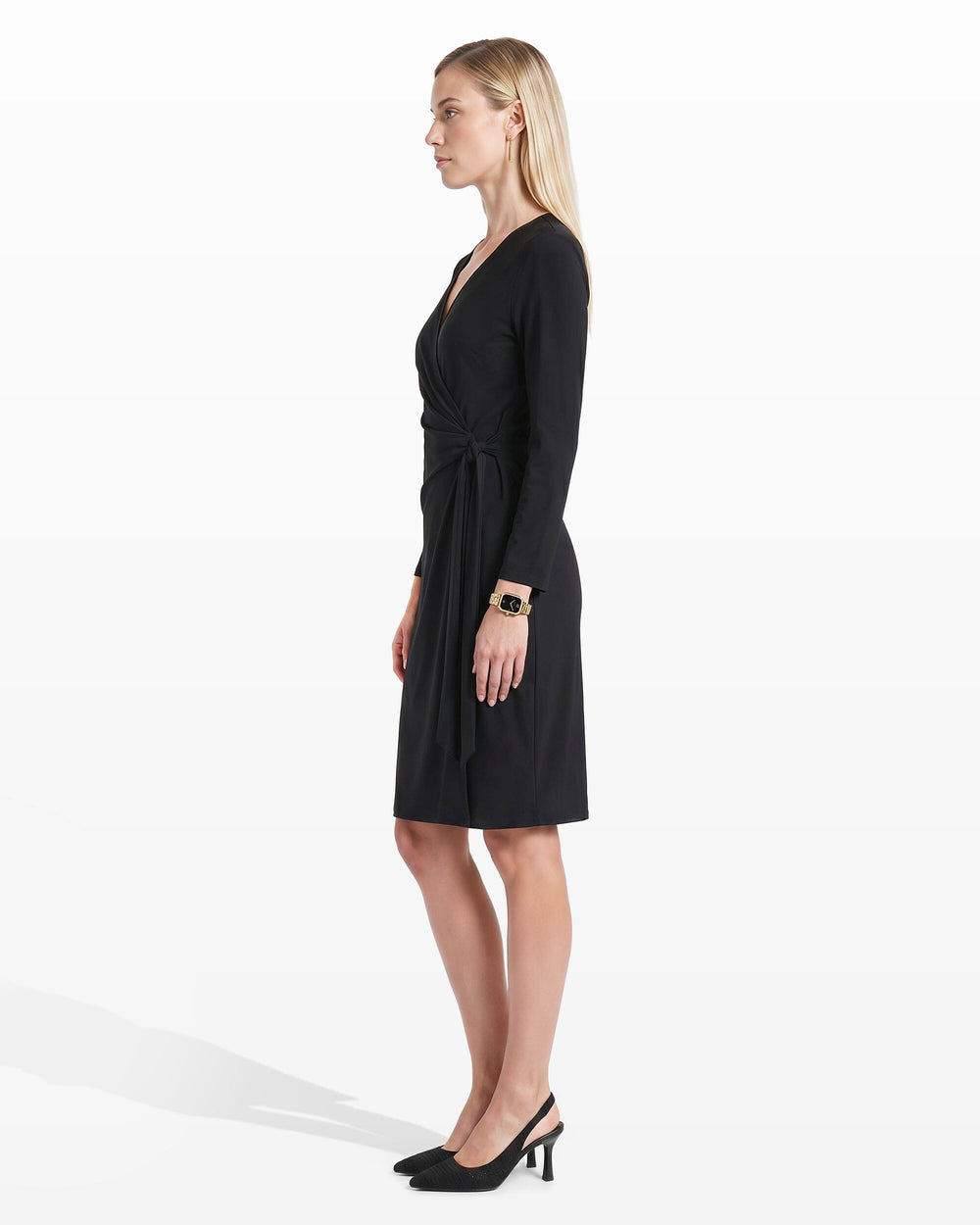 Faux Wrap Dress in Black - Anne Klein Anne Black