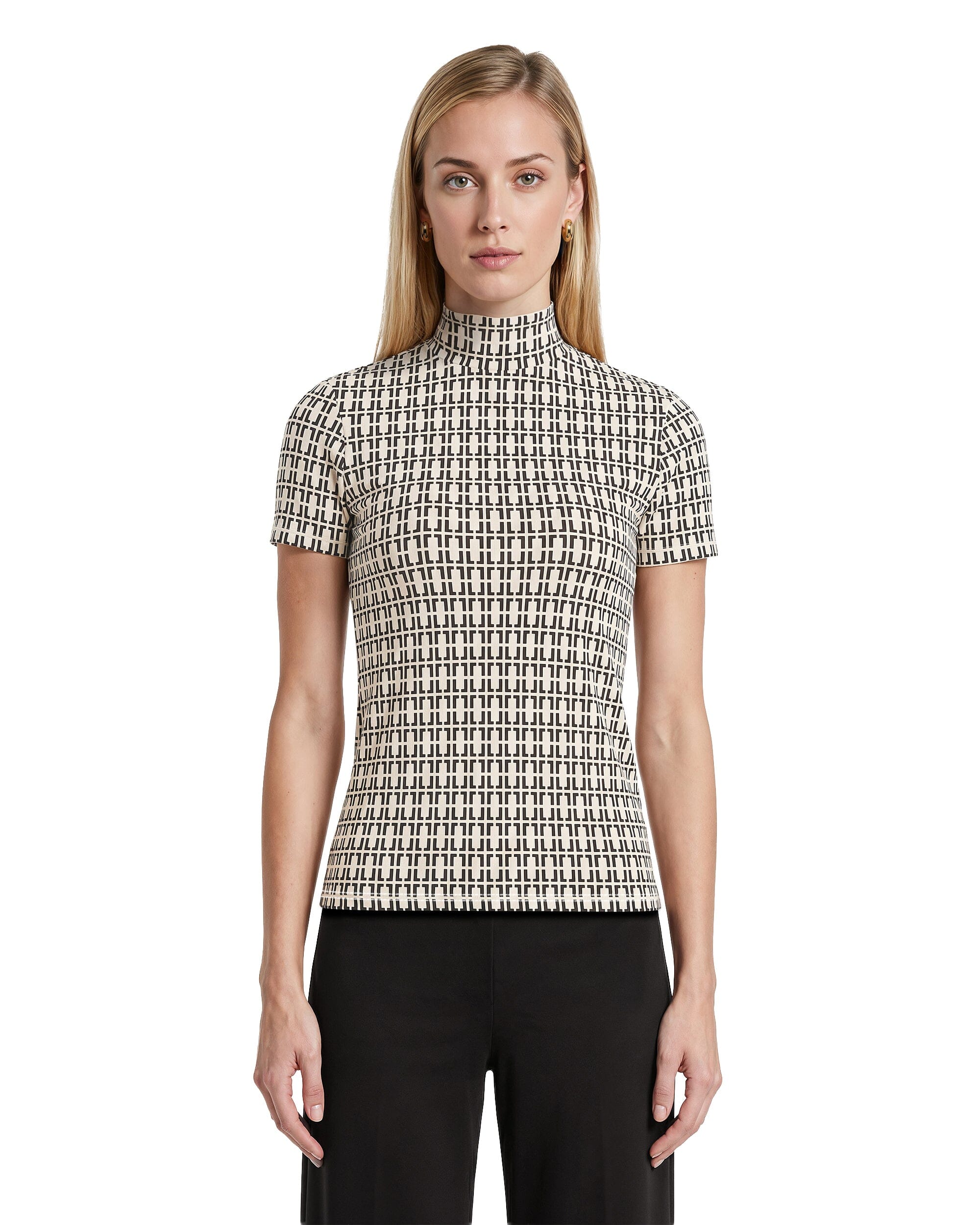 Chainlink Mock Neck Knit Top - Anne Klein Anne White/Anne Blk