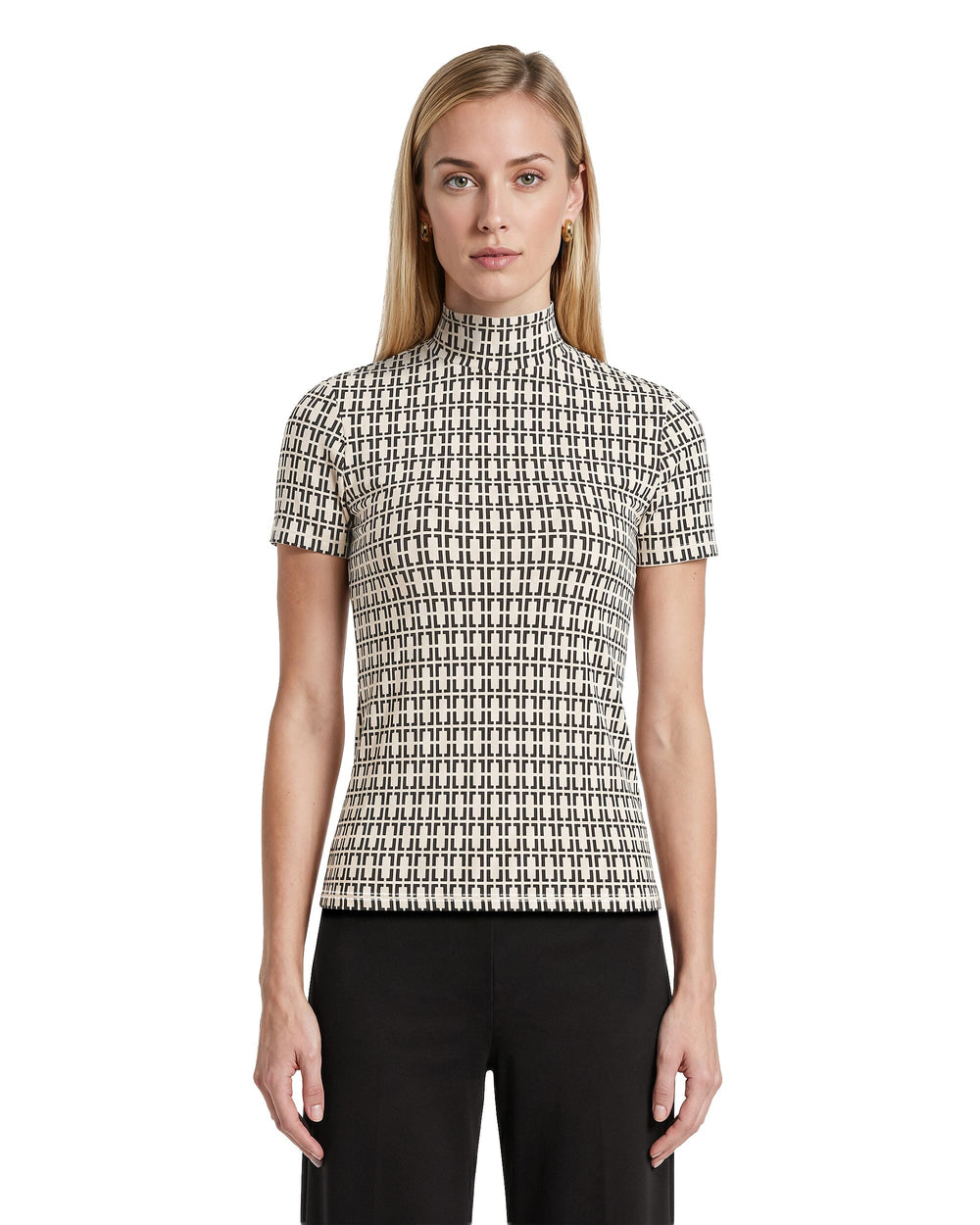 Chainlink Mock Neck Knit Top - Anne Klein Anne White/Anne Blk