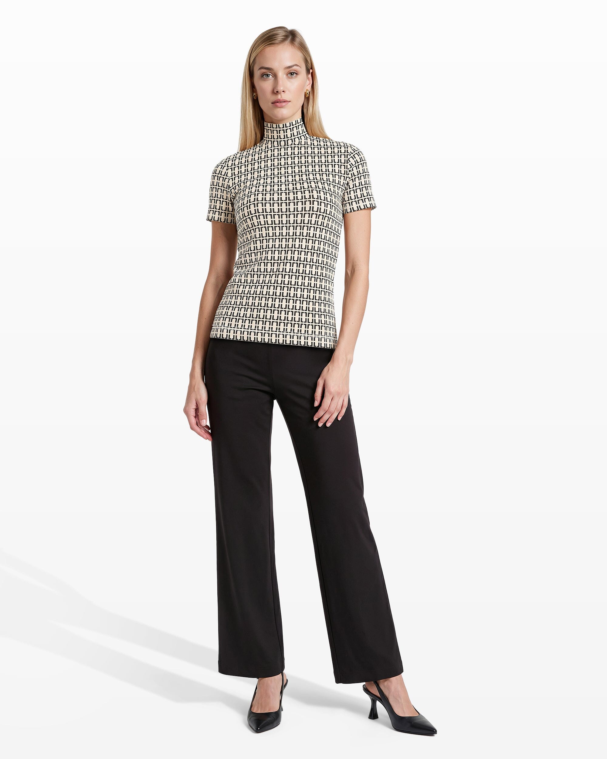 Chainlink Mock Neck Knit Top - Anne Klein Anne White/Anne Blk