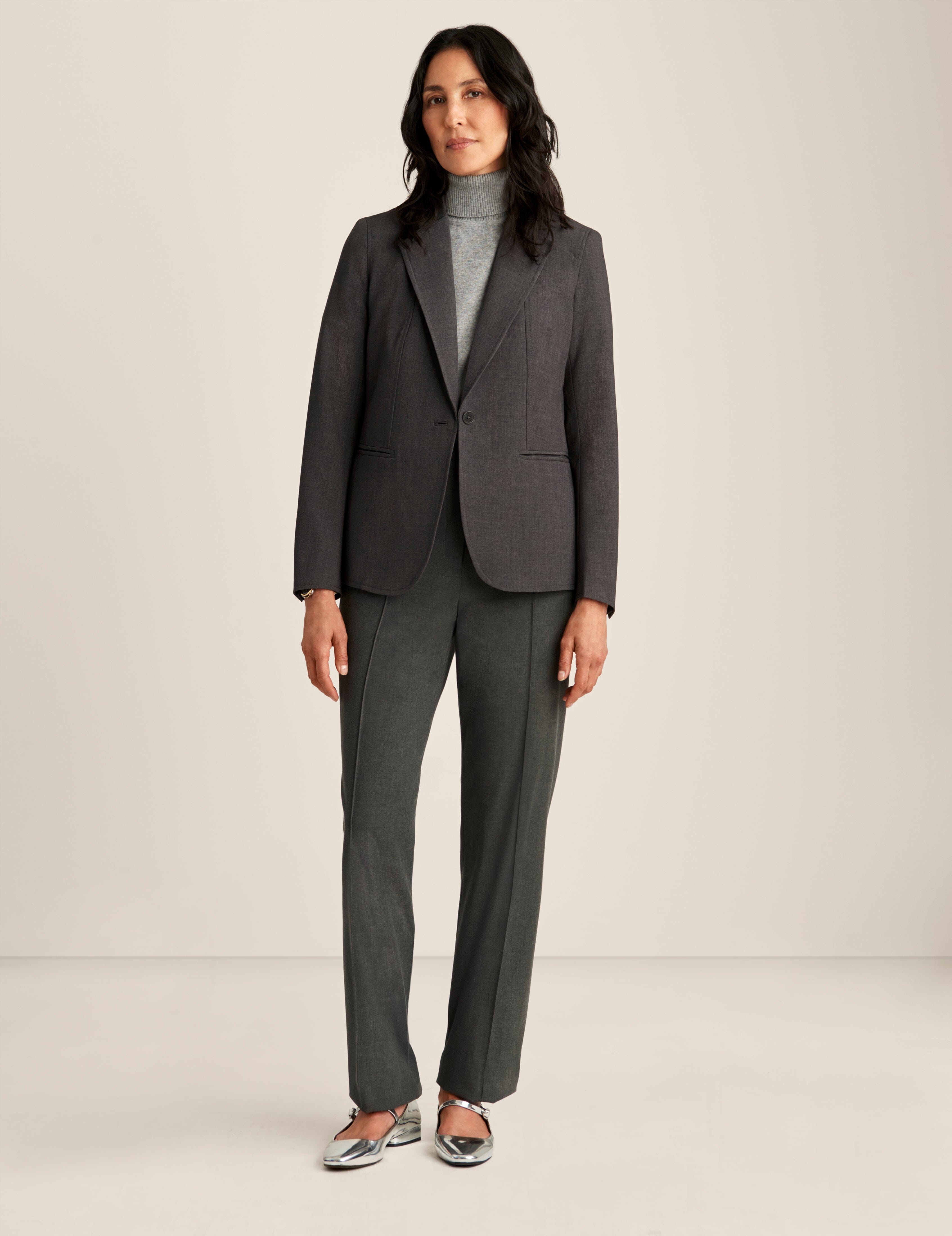 Melange Single Button Blazer - Anne Klein Zinc