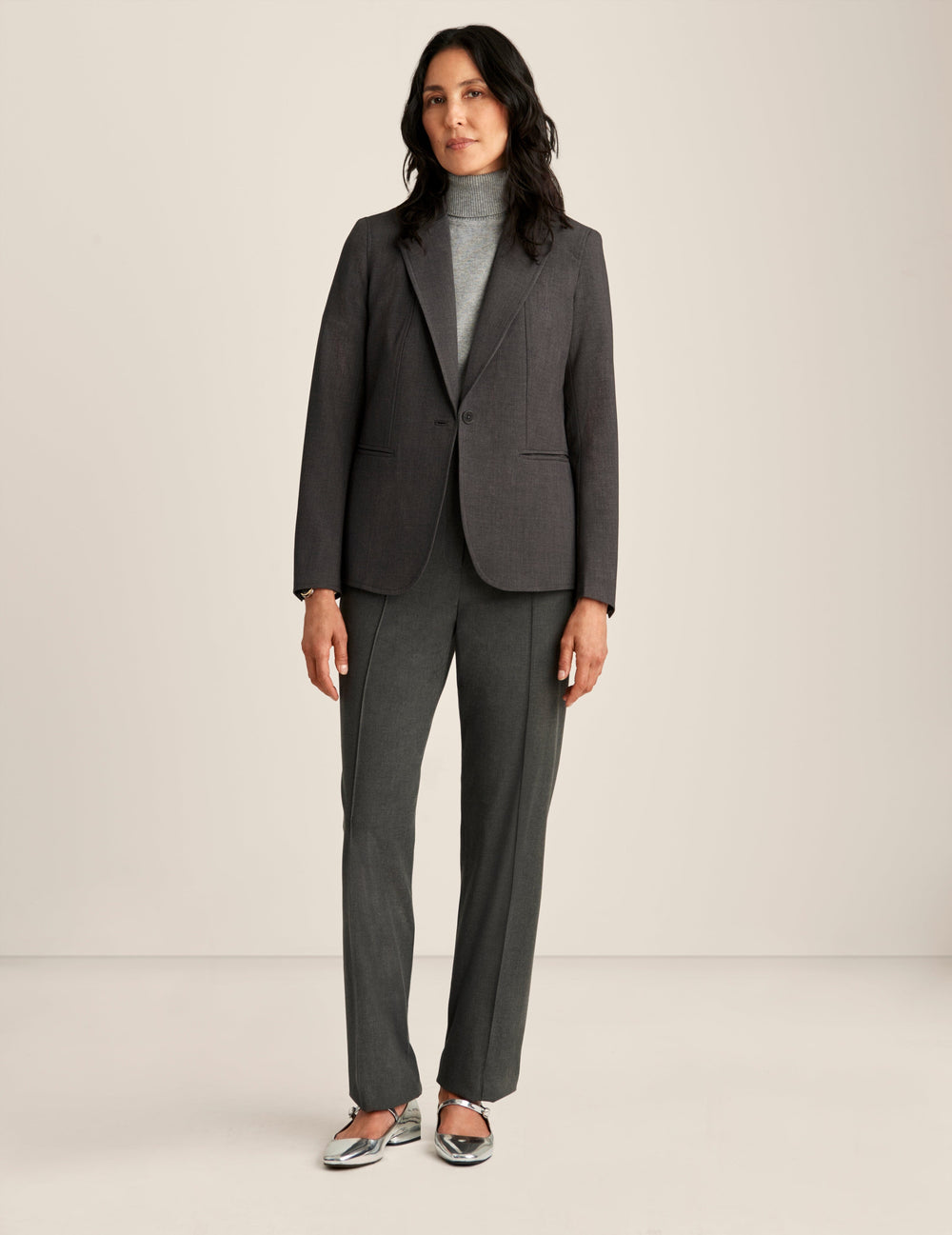 Melange Single Button Blazer - Anne Klein Zinc