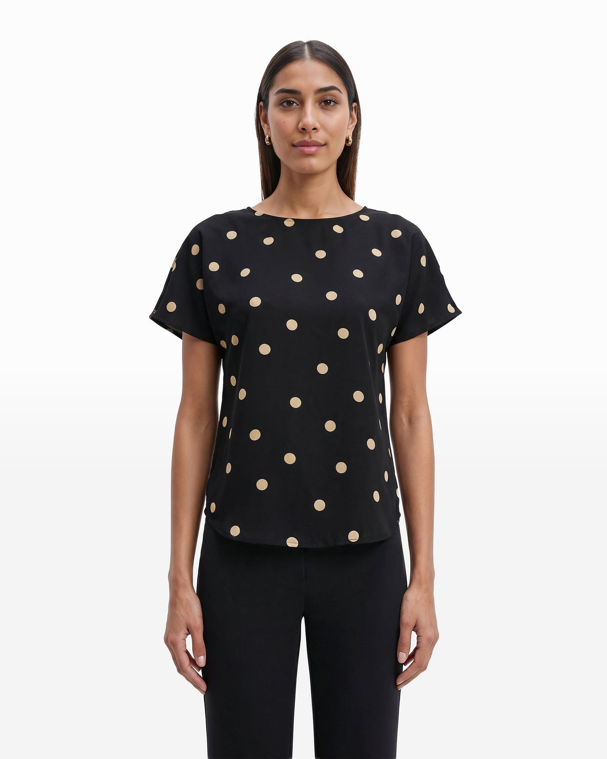 Large Dot Bateau Neck Blouse - Anne Klein Anne Black/Latte