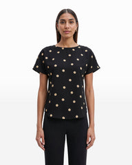Large Dot Bateau Neck Blouse - Anne Klein Anne Black/Latte