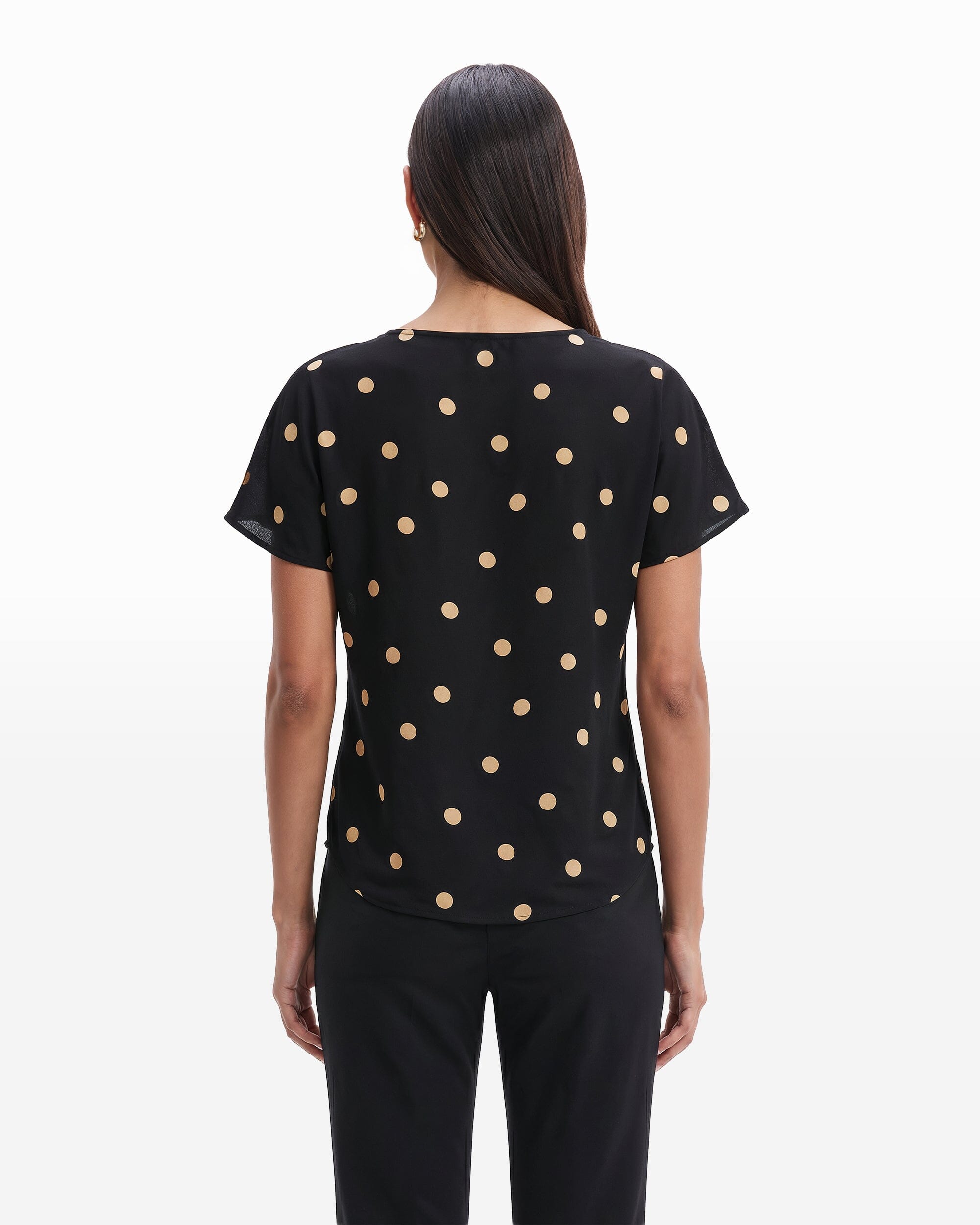 Large Dot Bateau Neck Blouse - Anne Klein Anne Black/Latte