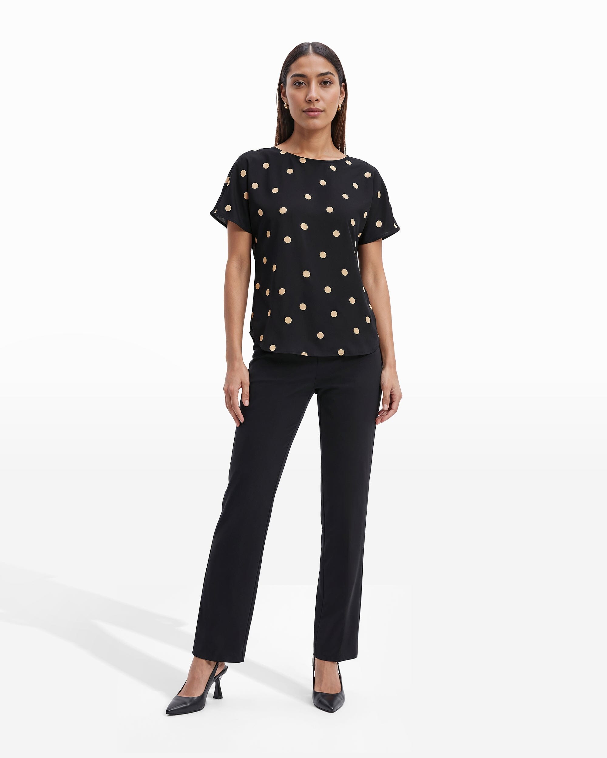 Large Dot Bateau Neck Blouse - Anne Klein Anne Black/Latte
