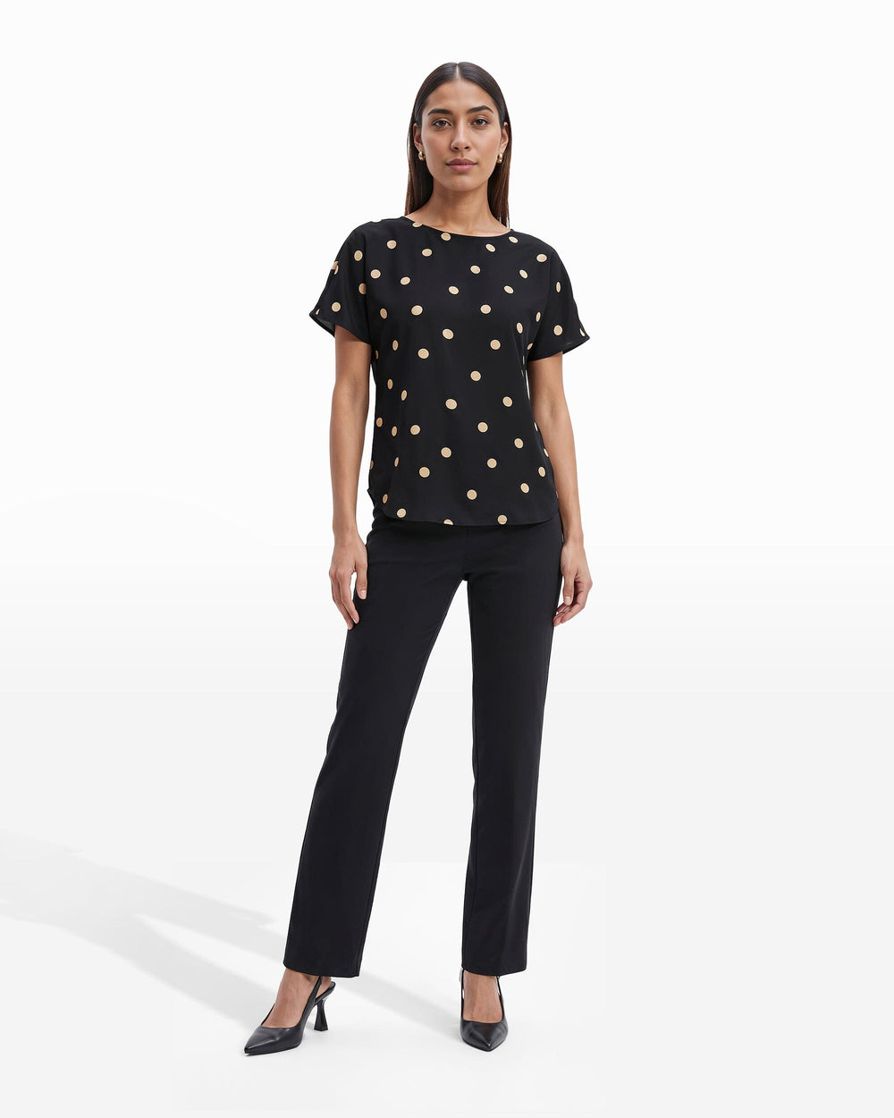 Large Dot Bateau Neck Blouse - Anne Klein Anne Black/Latte