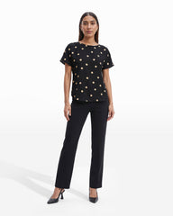 Large Dot Bateau Neck Blouse - Anne Klein Anne Black/Latte