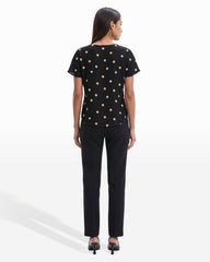 Large Dot Bateau Neck Blouse - Anne Klein Anne Black/Latte