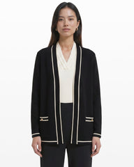 Open-Front Cardigan with Contrast Tipping - Anne Klein Anne Black/ Anne White