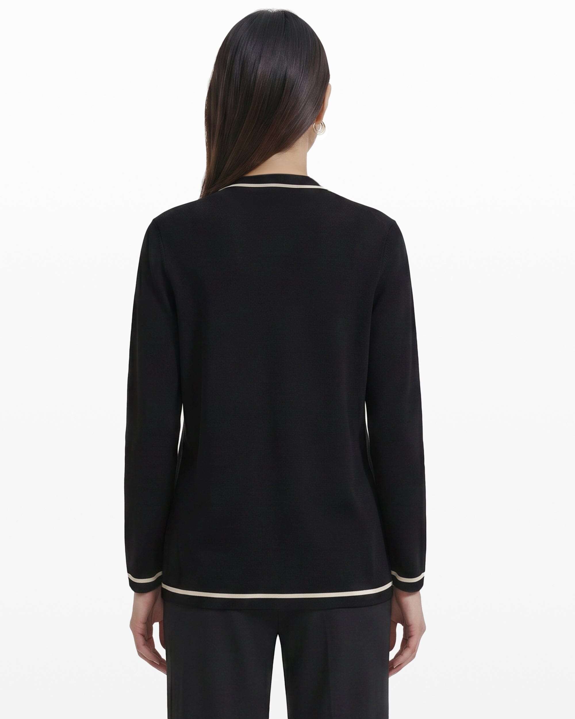 Open-Front Cardigan with Contrast Tipping - Anne Klein Anne Black/ Anne White