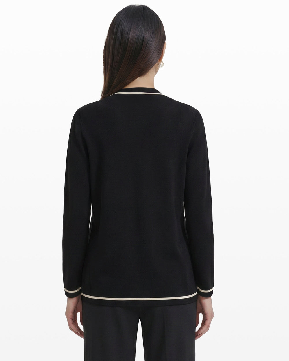 Open-Front Cardigan with Contrast Tipping - Anne Klein Anne Black/ Anne White