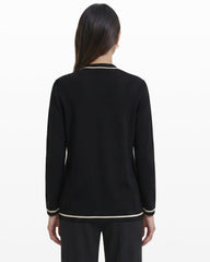 Open-Front Cardigan with Contrast Tipping - Anne Klein Anne Black/ Anne White
