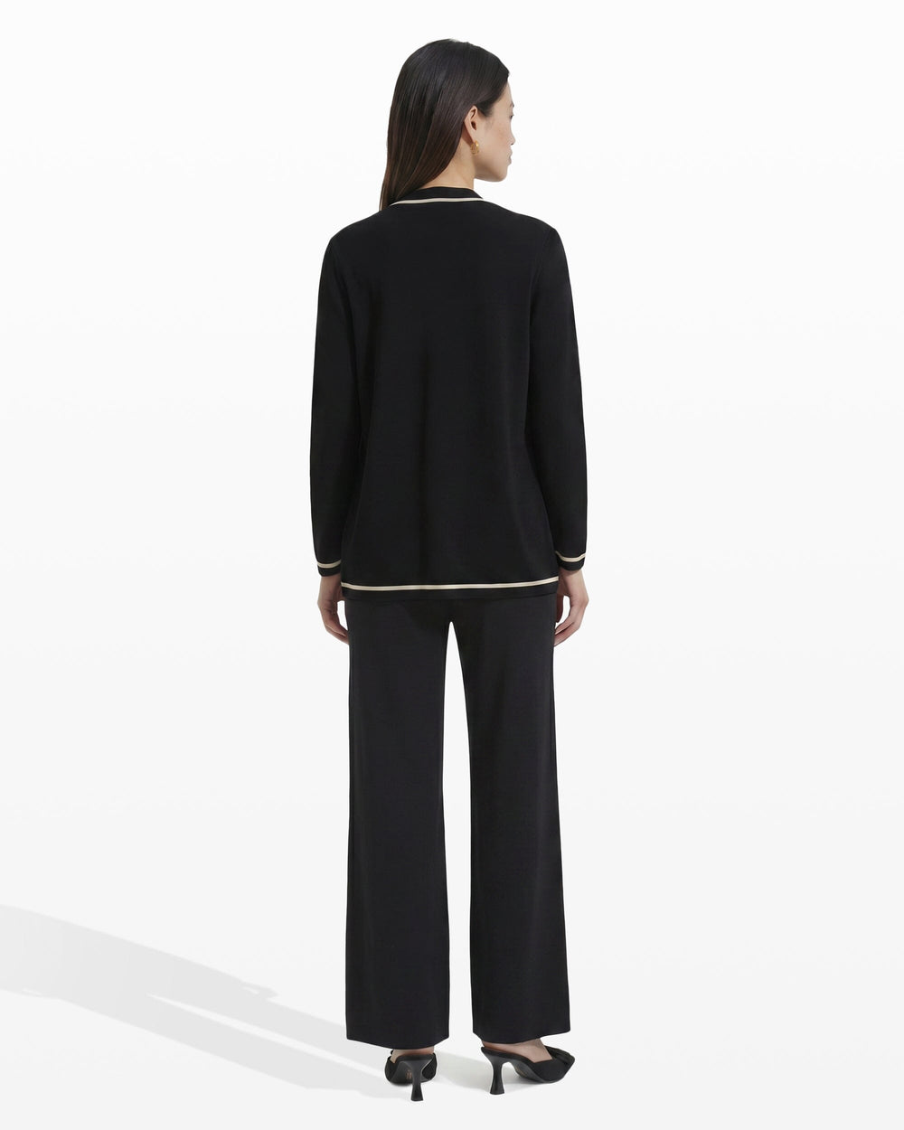 Open-Front Cardigan with Contrast Tipping - Anne Klein Anne Black/ Anne White