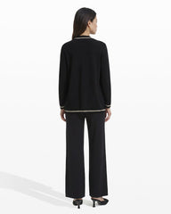 Open-Front Cardigan with Contrast Tipping - Anne Klein Anne Black/ Anne White
