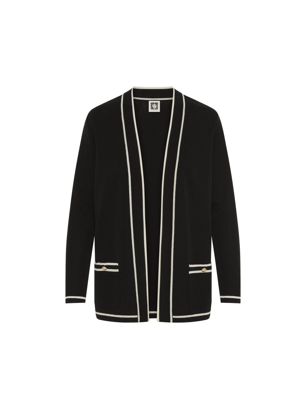 Open-Front Cardigan with Contrast Tipping - Anne Klein Anne Black/ Anne White