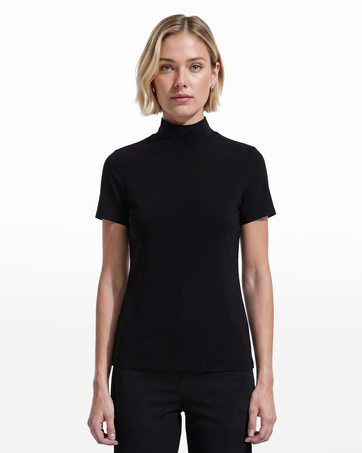Short Sleeve Mock Neck Knit Top - Anne Klein Anne Black