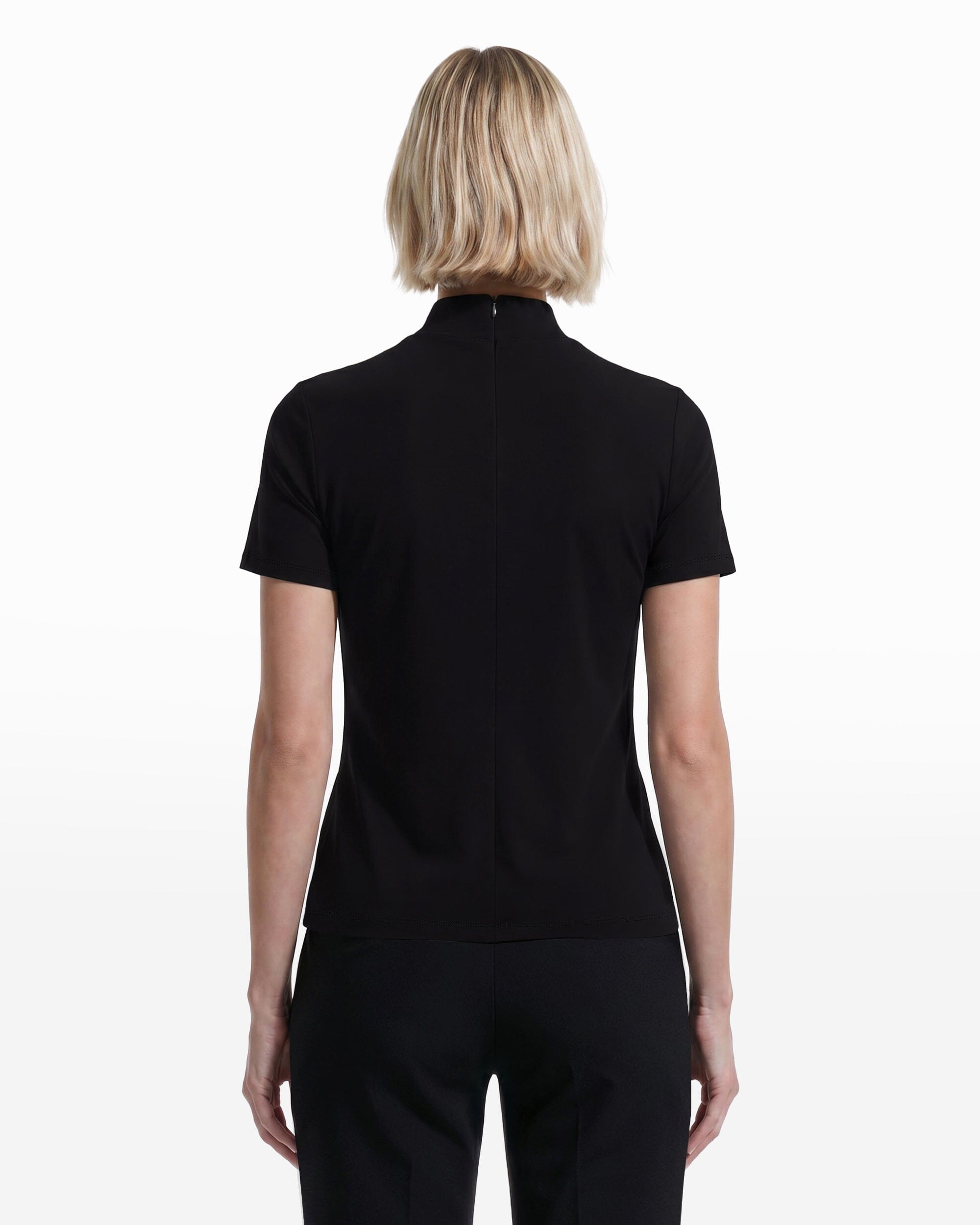Short Sleeve Mock Neck Knit Top - Anne Klein Anne Black