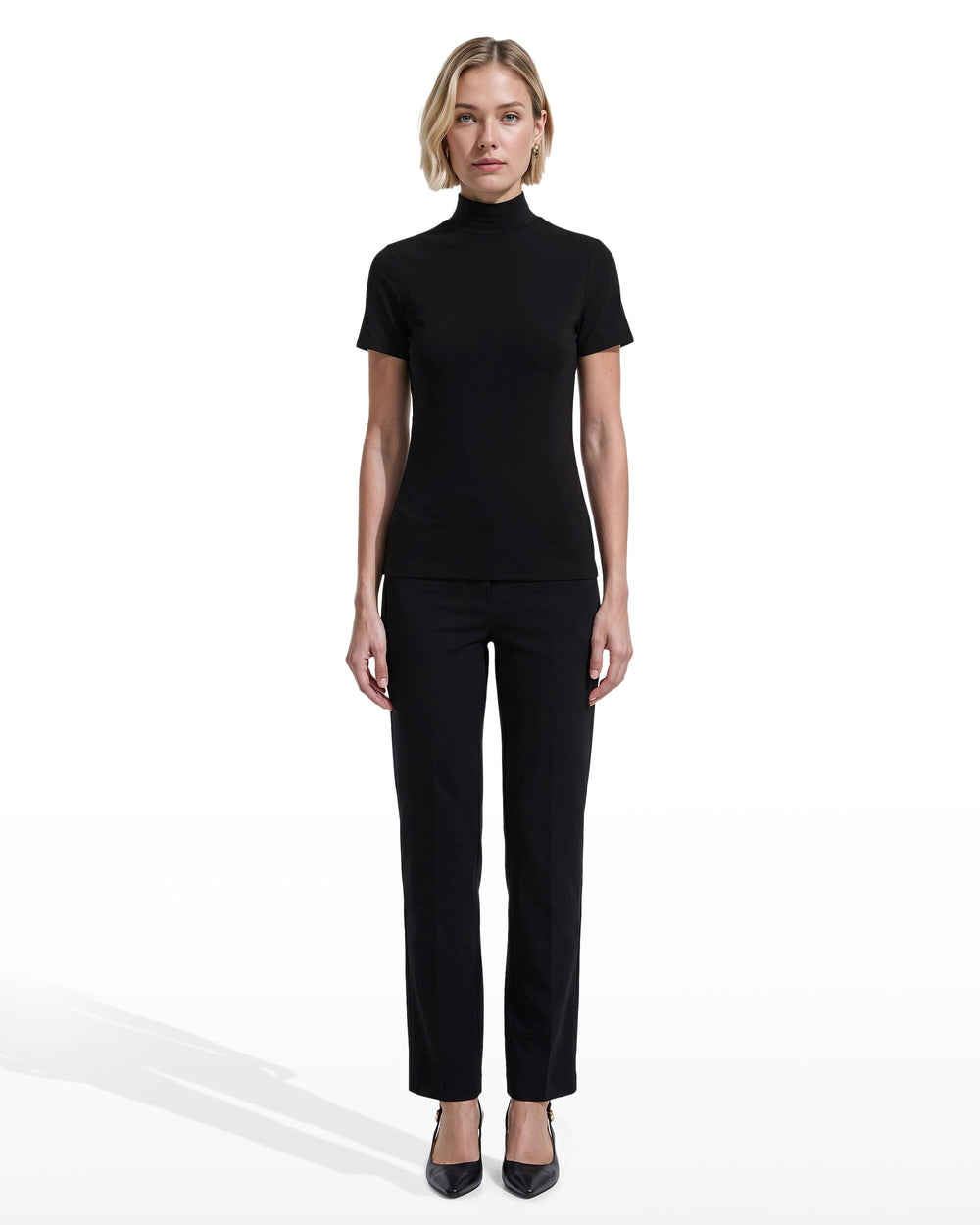 Short Sleeve Mock Neck Knit Top - Anne Klein Anne Black