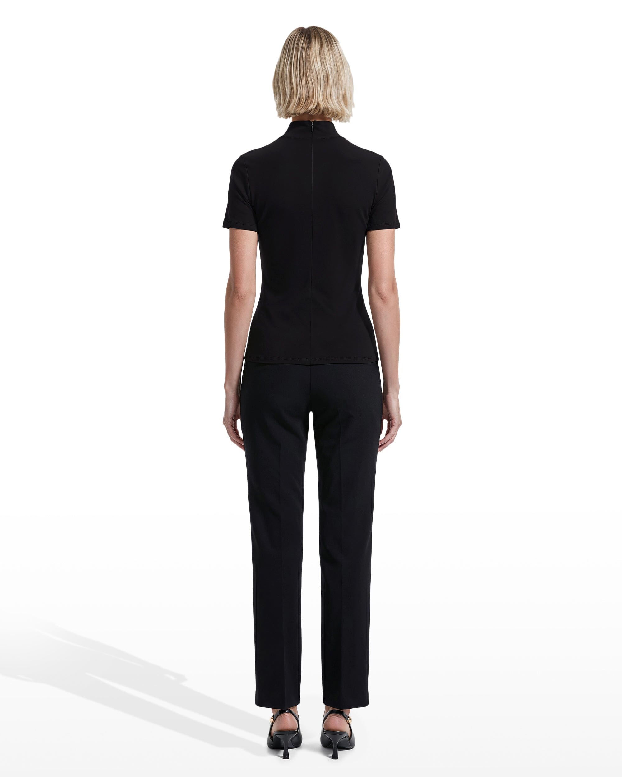 Short Sleeve Mock Neck Knit Top - Anne Klein Anne Black