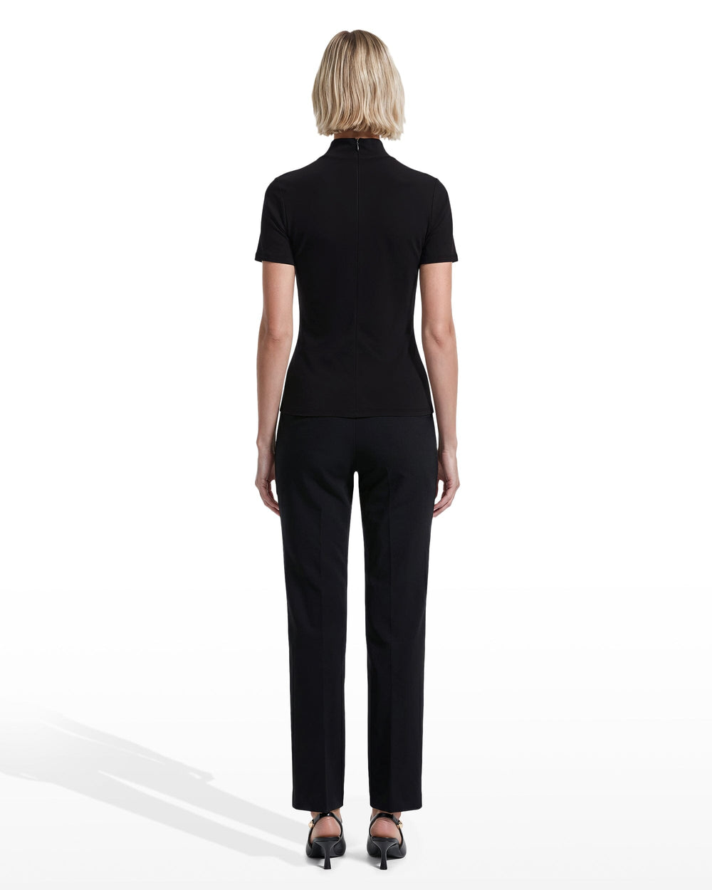Short Sleeve Mock Neck Knit Top - Anne Klein Anne Black