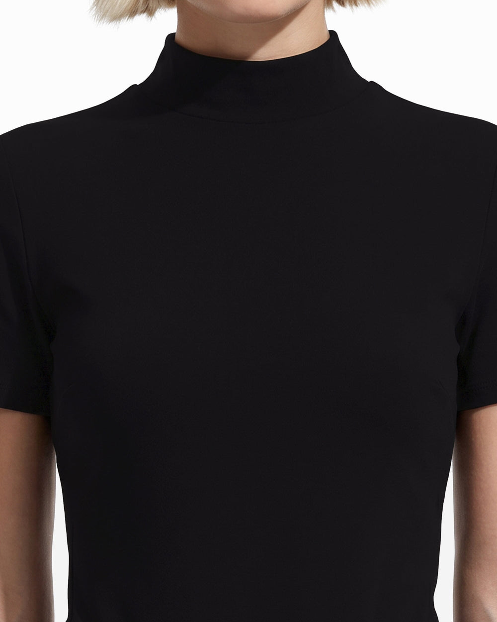 Short Sleeve Mock Neck Knit Top - Anne Klein Anne Black