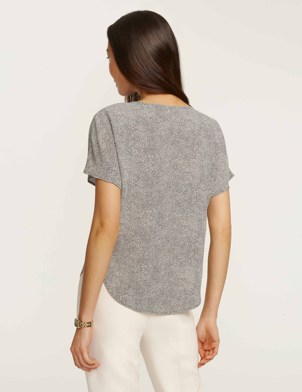 Mini Dot Bateau Blouse in Polyester - Anne Klein Anne White/Anne Black