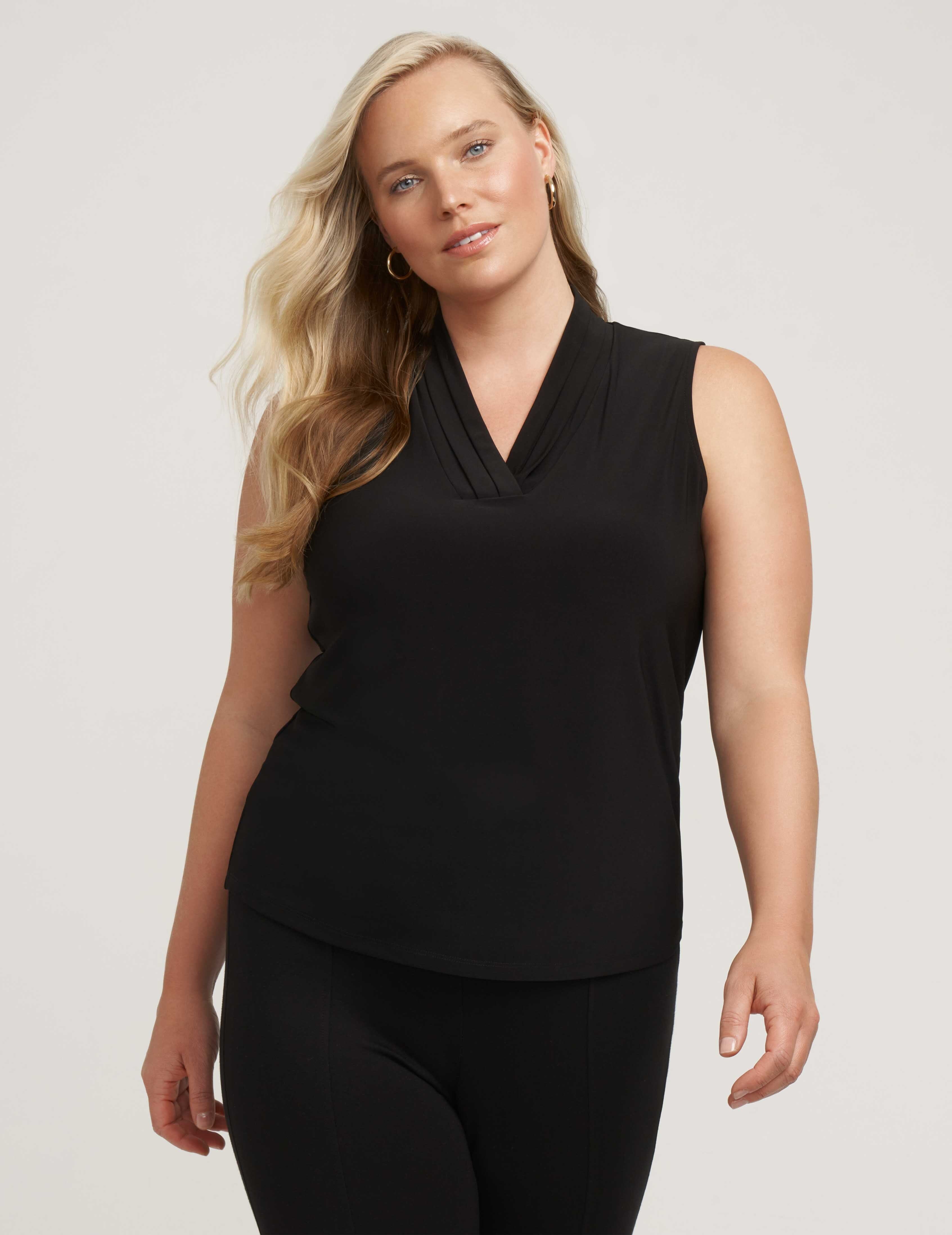 Plus Size Triple Pleat Sleeveless Top - Anne Klein Anne Black