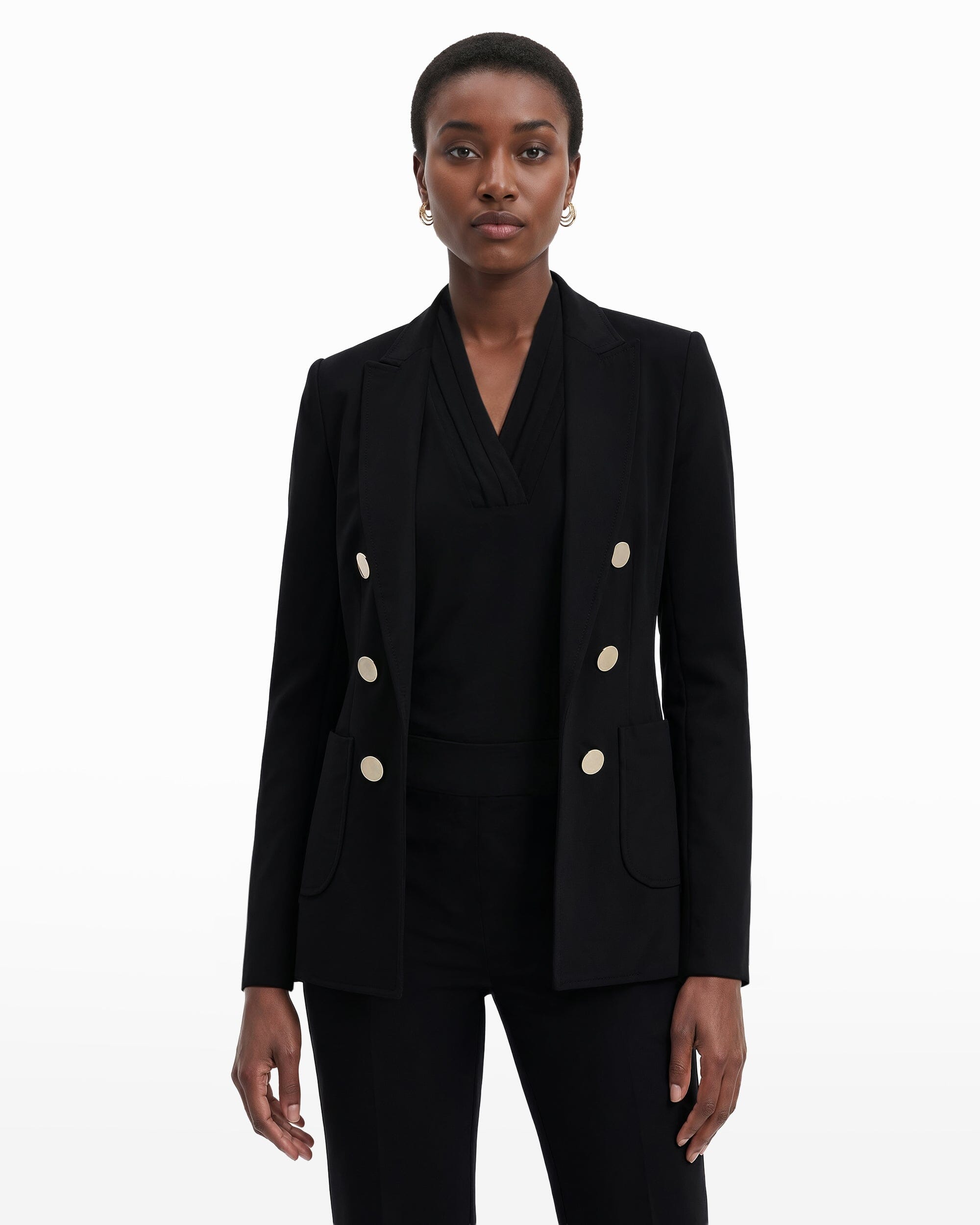 Double Breasted Blazer with Patch Pockets - Anne Klein Anne Black