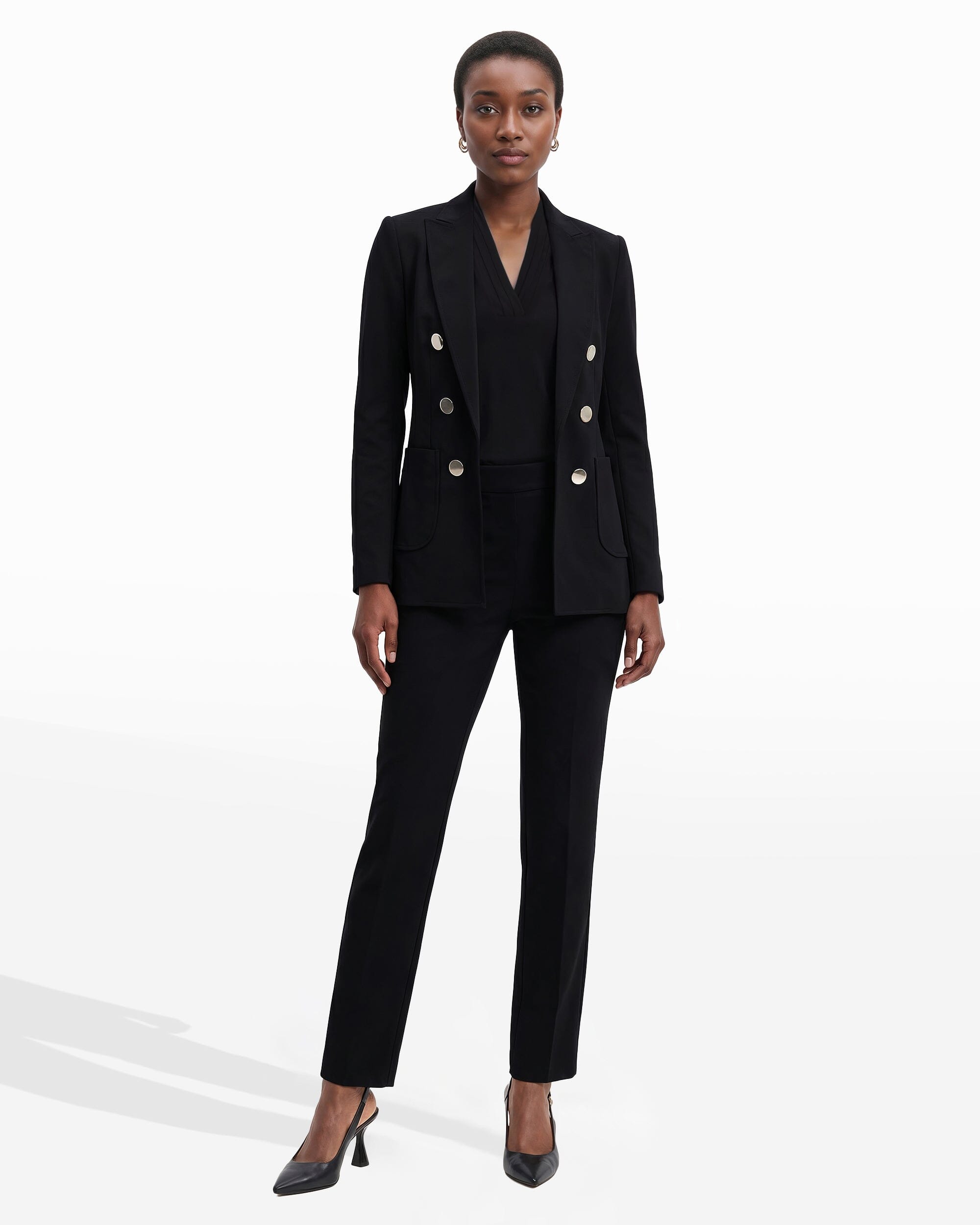 Double Breasted Blazer with Patch Pockets - Anne Klein Anne Black
