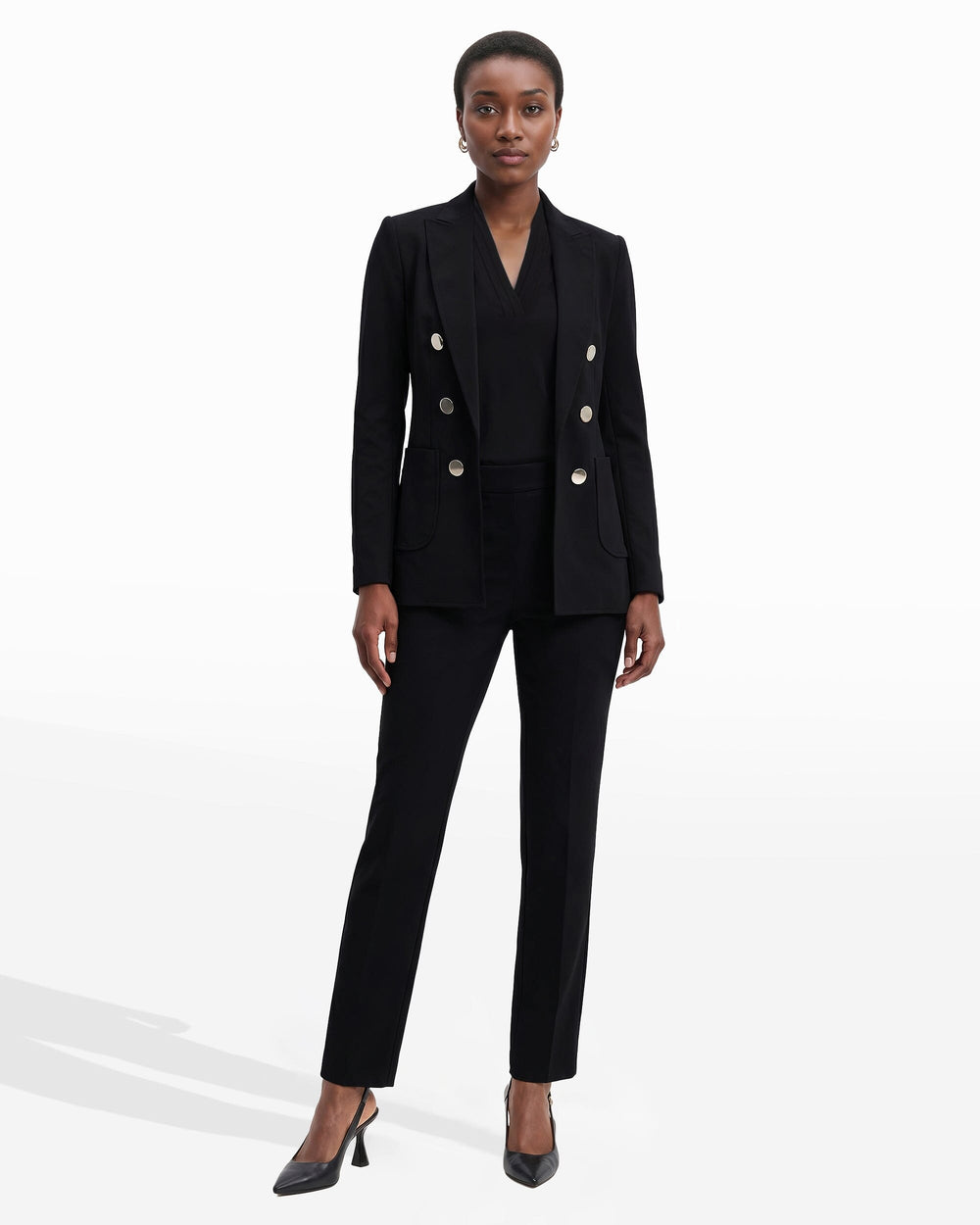 Double Breasted Blazer with Patch Pockets - Anne Klein Anne Black