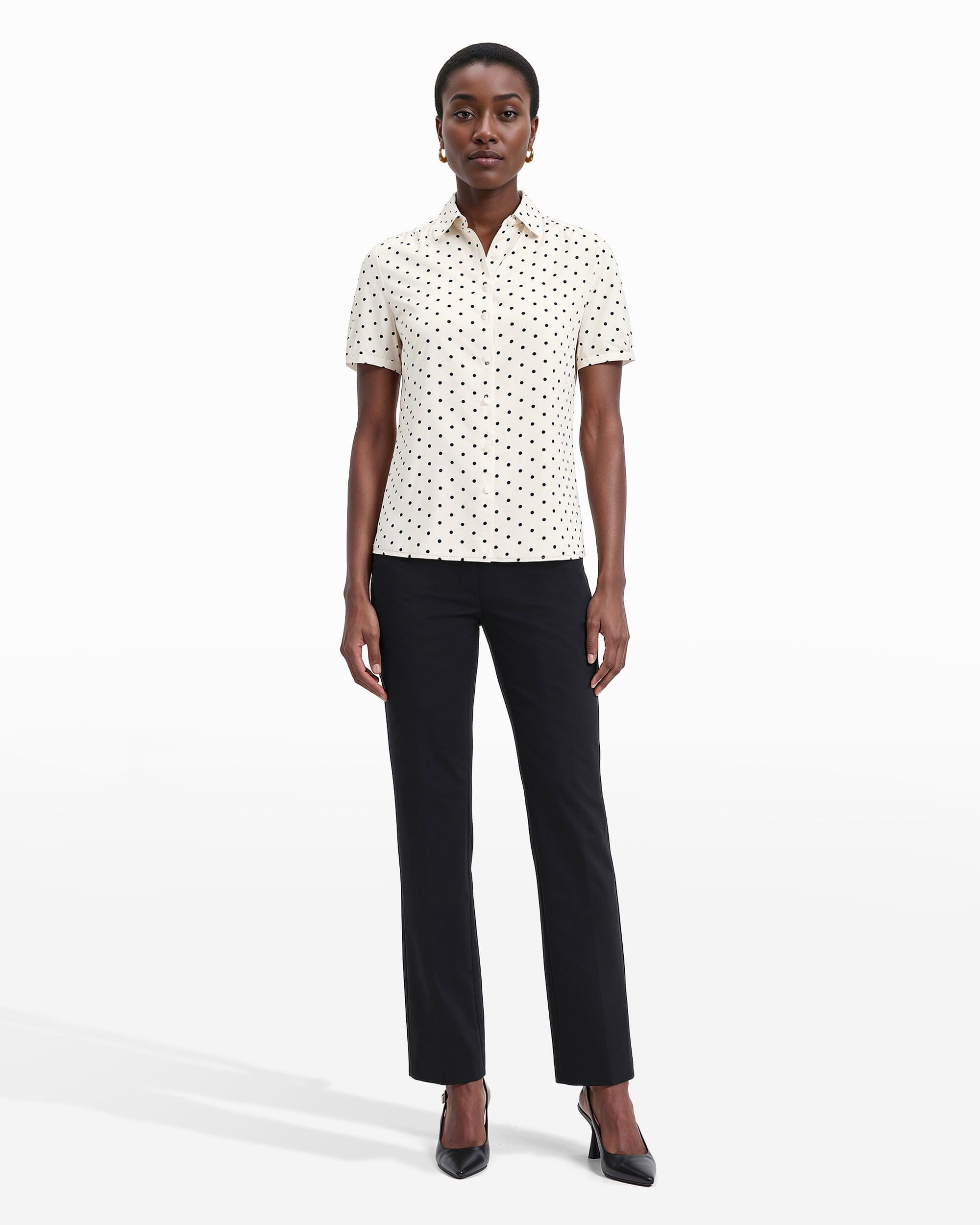 Polka Dot Cap Sleeve Blouse - Anne Klein Anne White/Anne Black