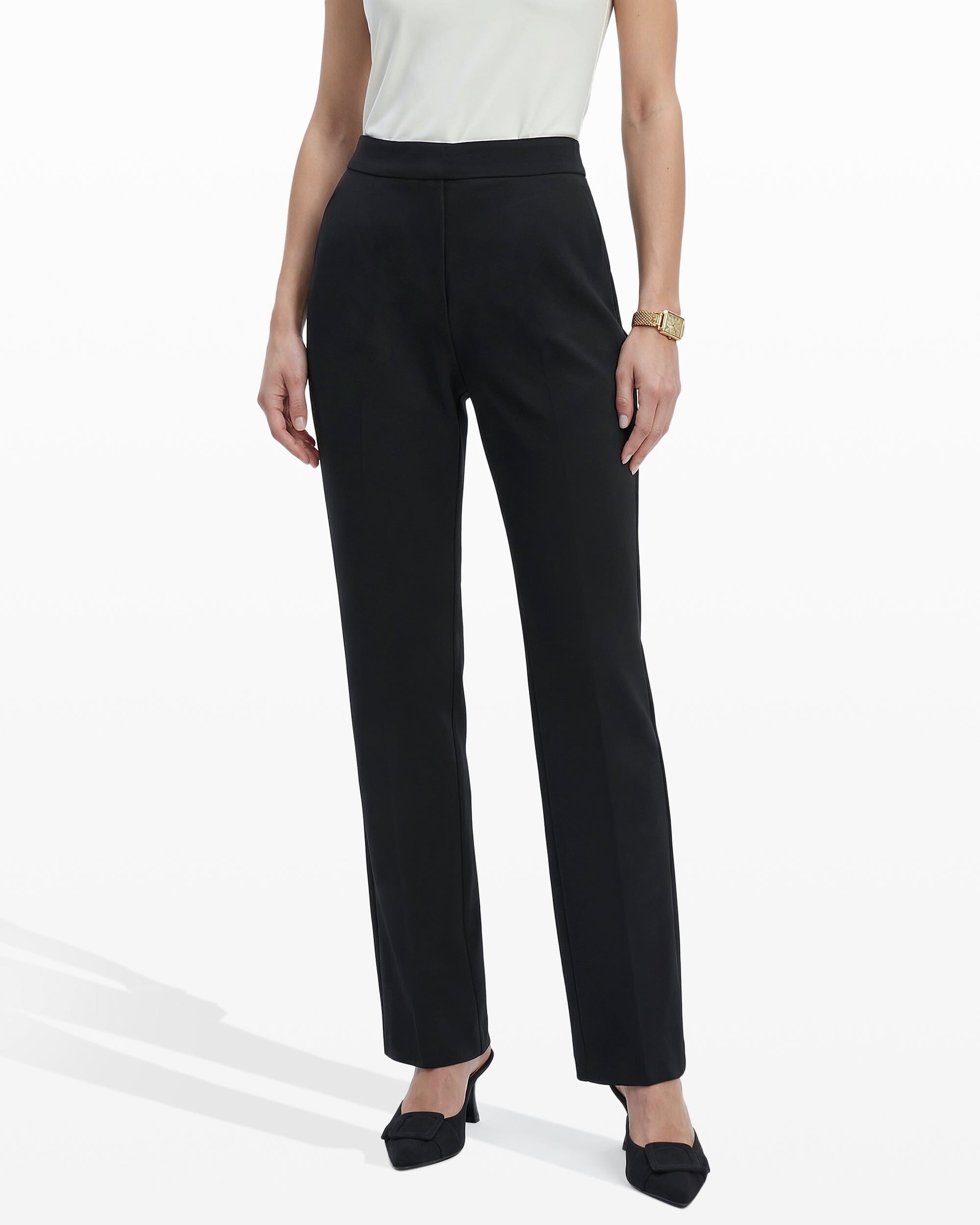 Pull On Straight Leg Trouser with Pockets - Anne Klein Anne Black