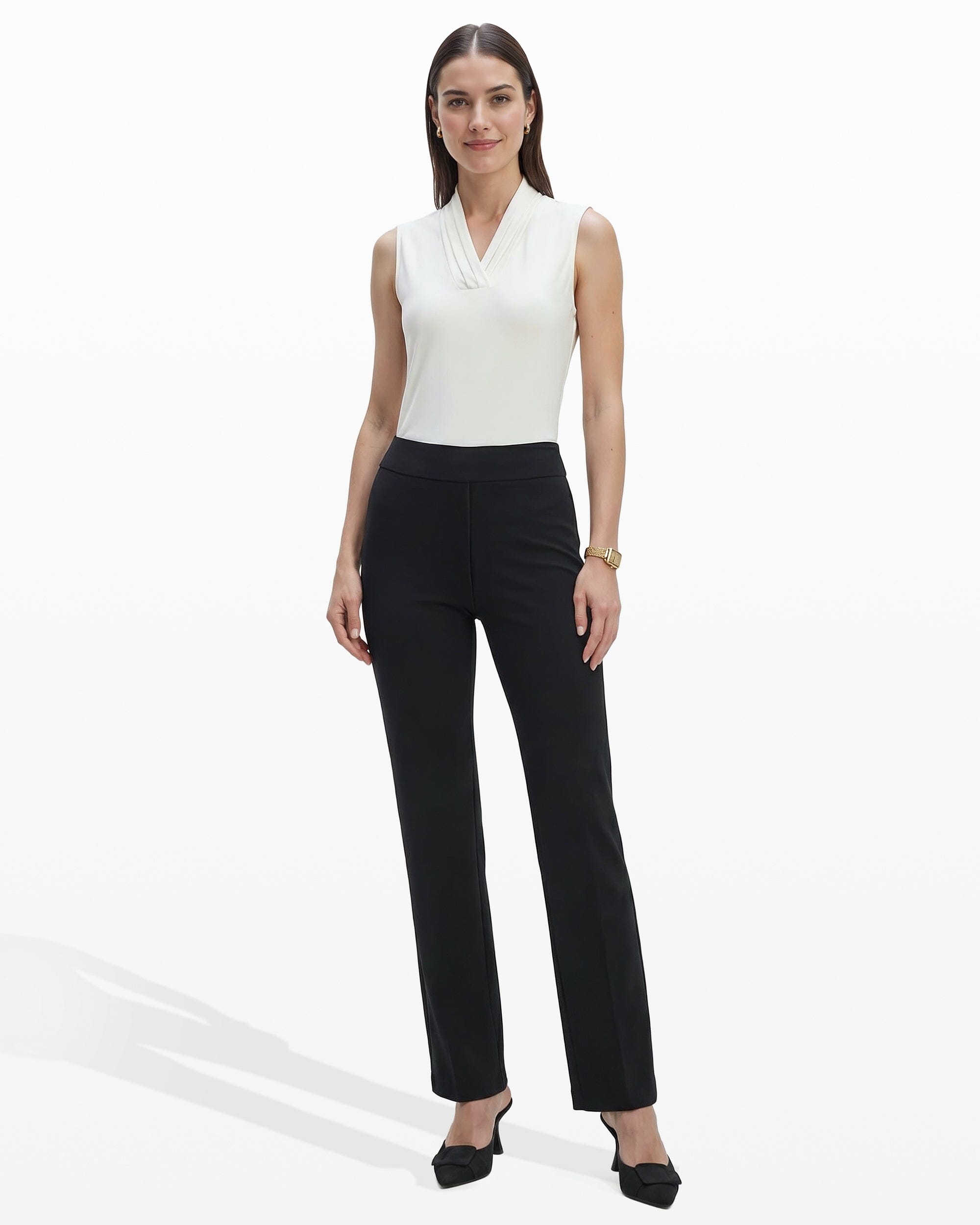 Pull On Straight Leg Trouser with Pockets - Anne Klein Anne Black