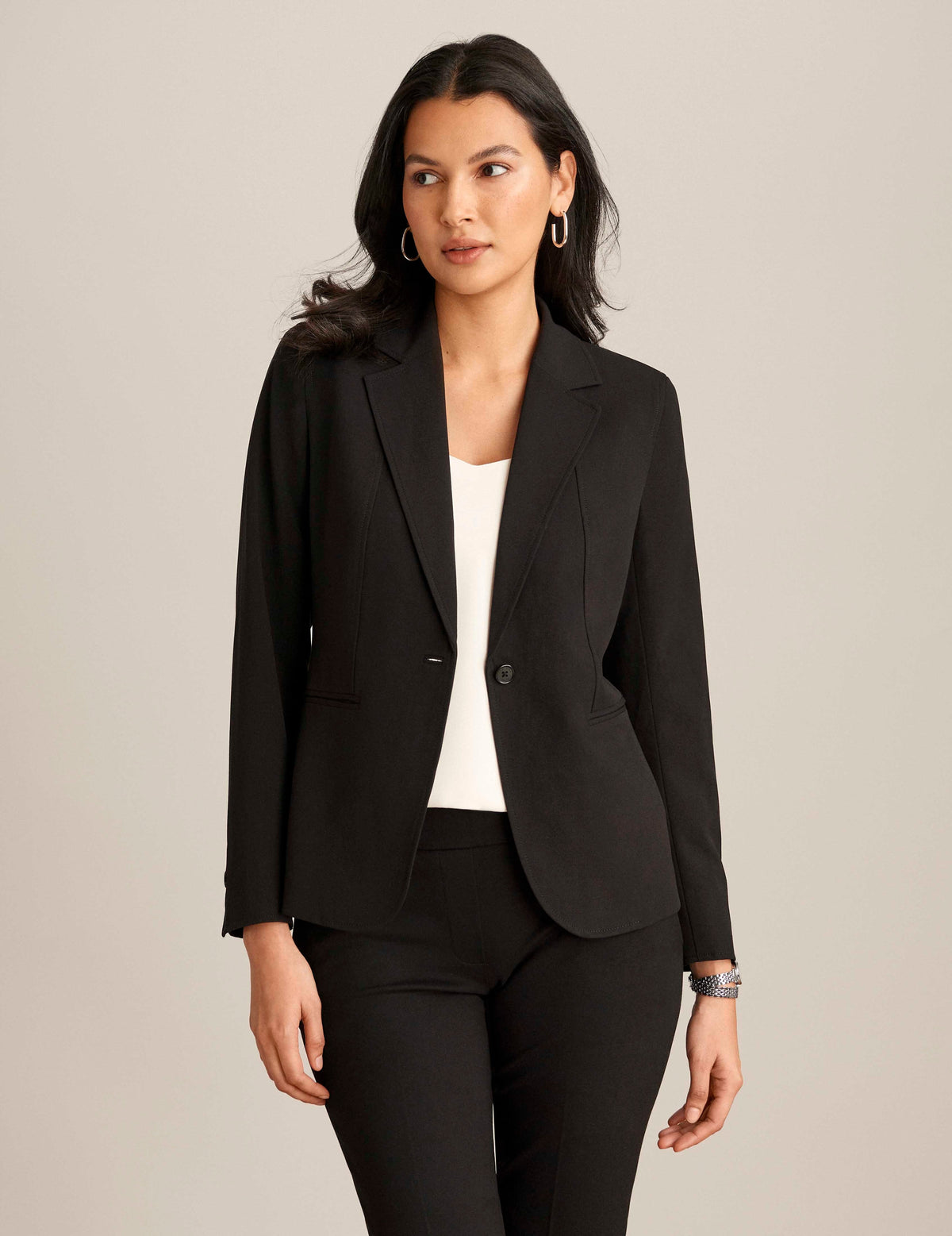 Notch Collar Blazer with Princess Seams - Anne Klein Anne Black