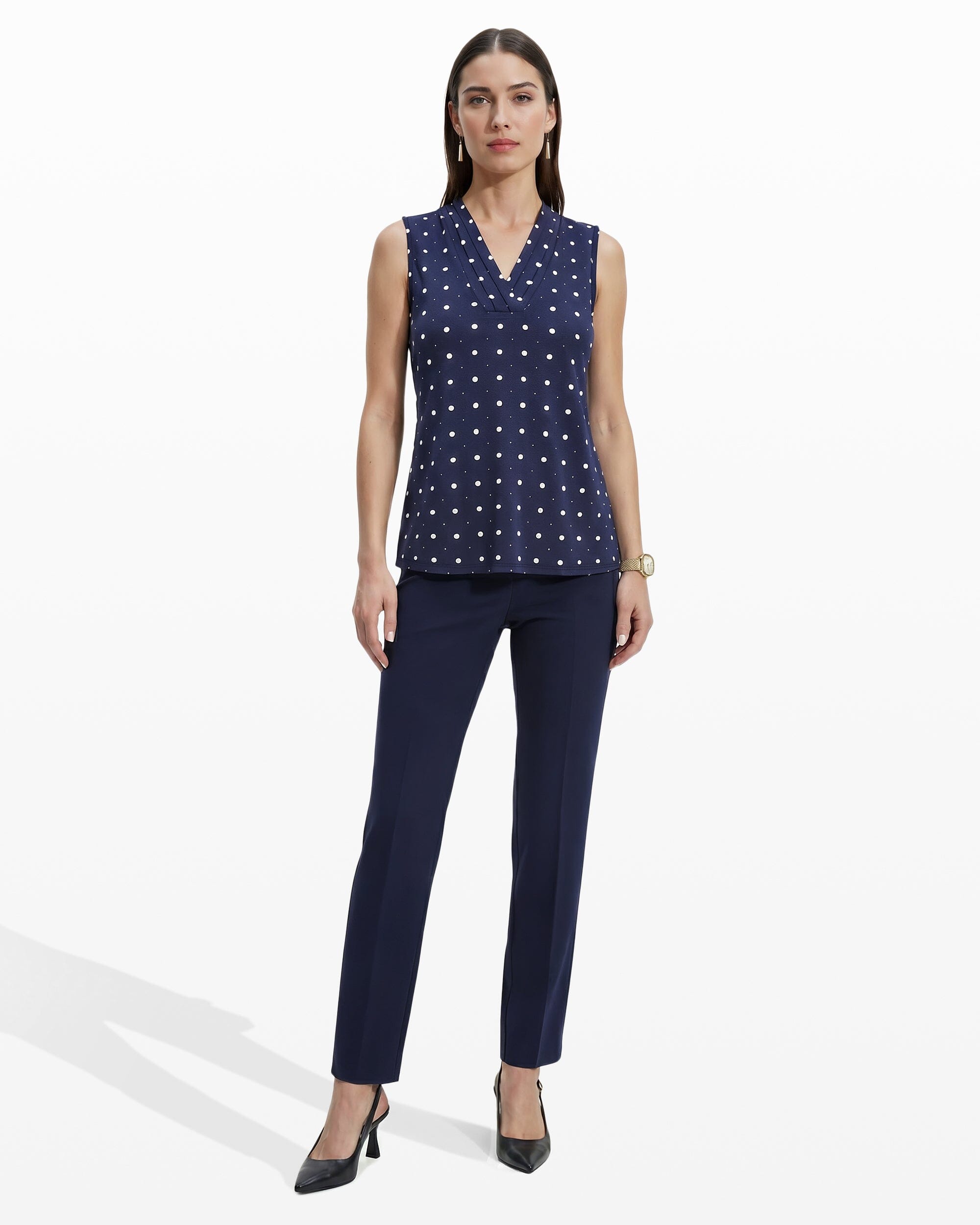 Printed Sleeveless V-Neck Pleat Top - Anne Klein Dstnt Mt/Anne White