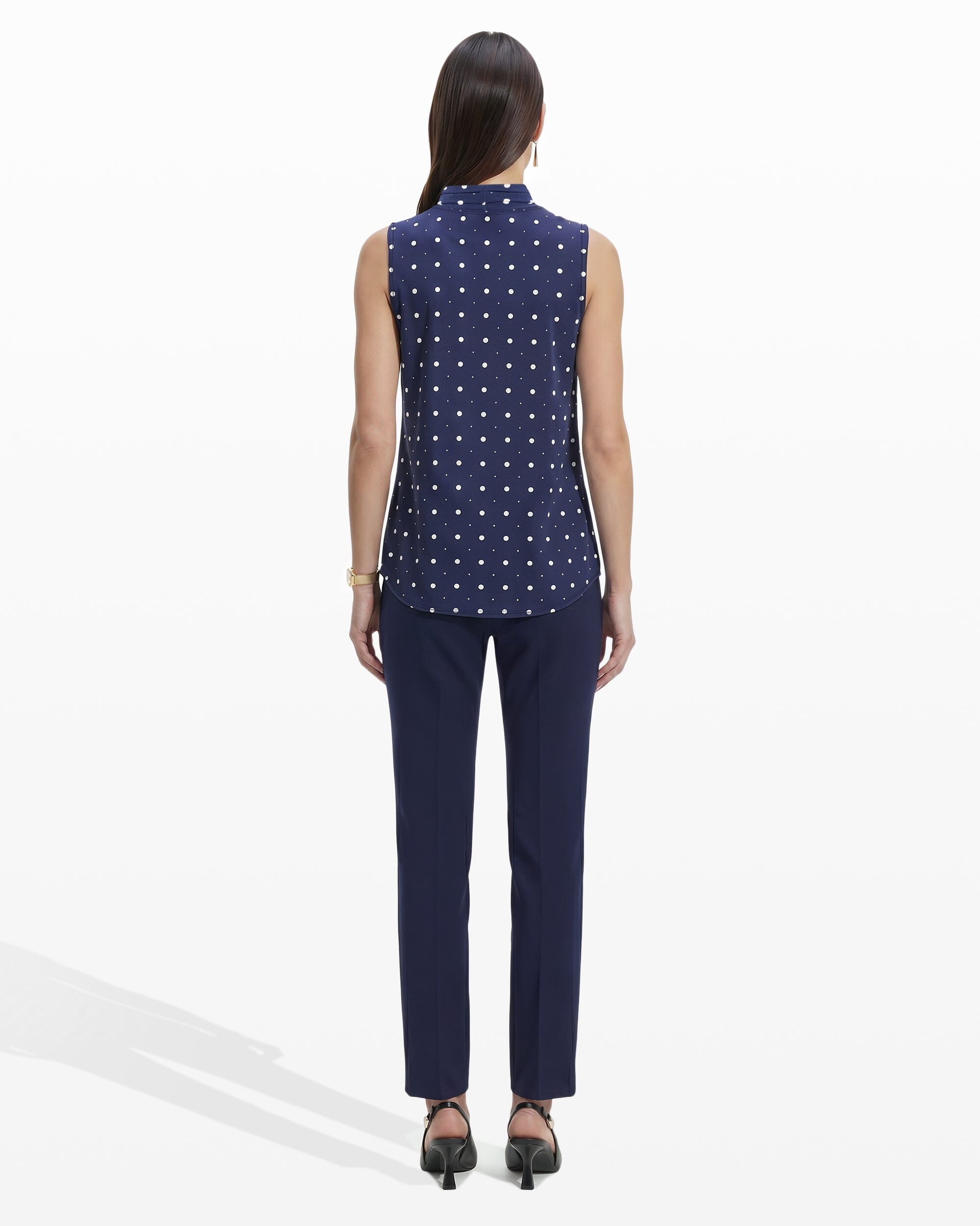 Printed Sleeveless V-Neck Pleat Top - Anne Klein Dstnt Mt/Anne White