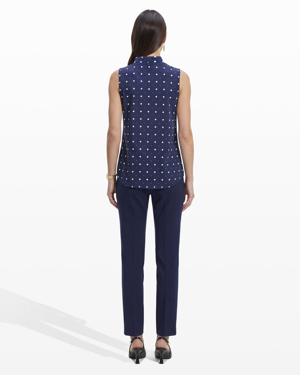 Printed Sleeveless V-Neck Pleat Top - Anne Klein Dstnt Mt/Anne White